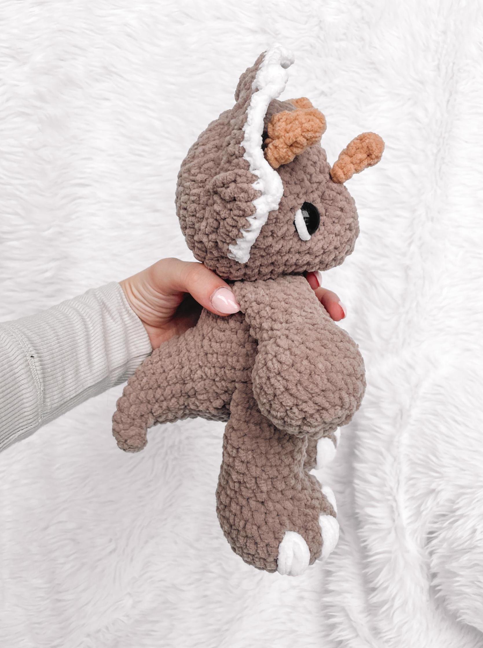 LOW SEW Dino Crochet Pattern Triceratops Amigurumi Pattern DIY Crochet Tutorial Dinosaur Crochet Animal Patterns Amigurumi Plush Dinosaur thumbnail 6