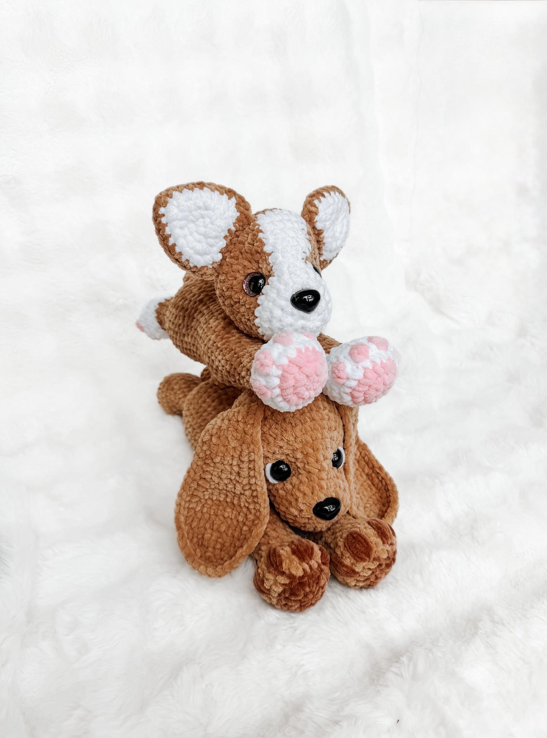 LOW SEW Splooting Puppy Crochet Pattern, Corgi & Floppy Eared Dog Amigurumi Tutorial (PDF Pattern)