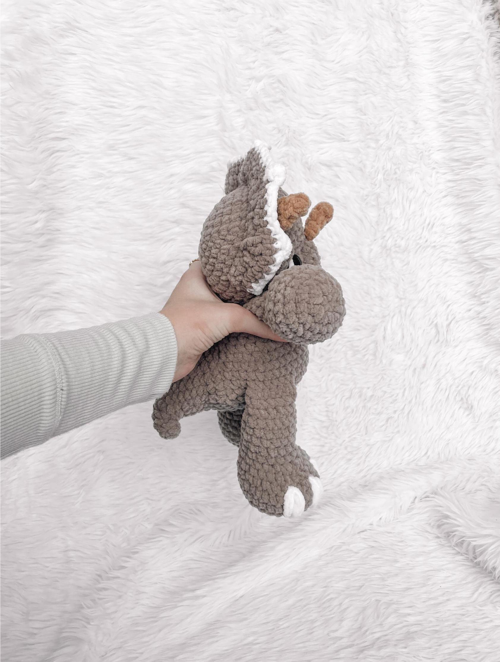 LOW SEW Dino Crochet Pattern Triceratops Amigurumi Pattern DIY Crochet Tutorial Dinosaur Crochet Animal Patterns Amigurumi Plush Dinosaur thumbnail 4