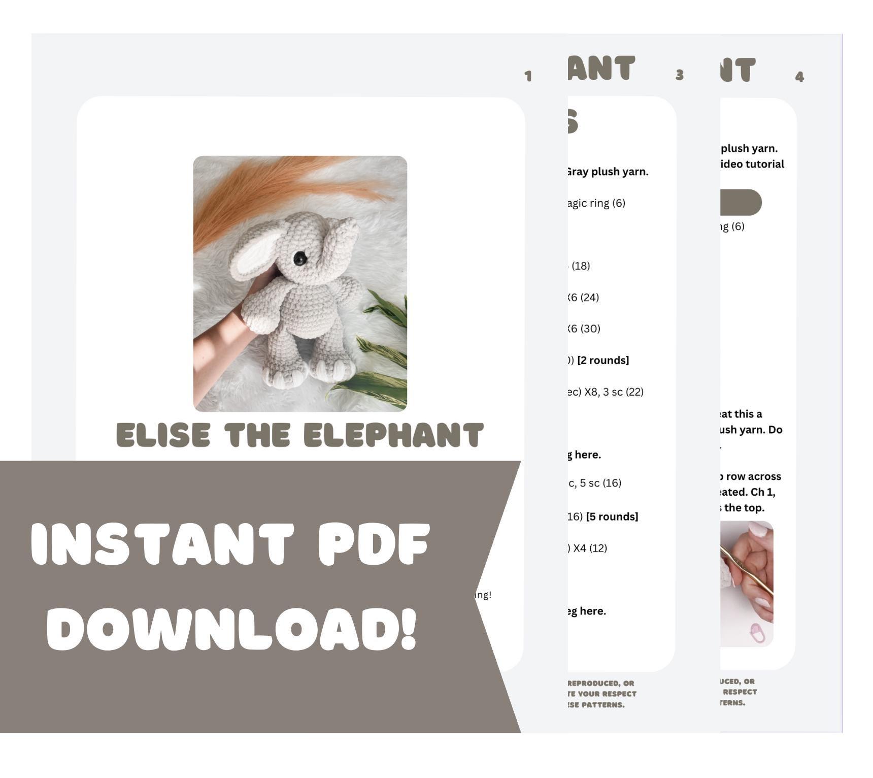 LOW SEW Elephant Crochet Pattern Elephant Amigurumi Pattern DIY Crochet Tutorial Elephant Crochet Animal Patterns Amigurumi Plush Elephant thumbnail 7