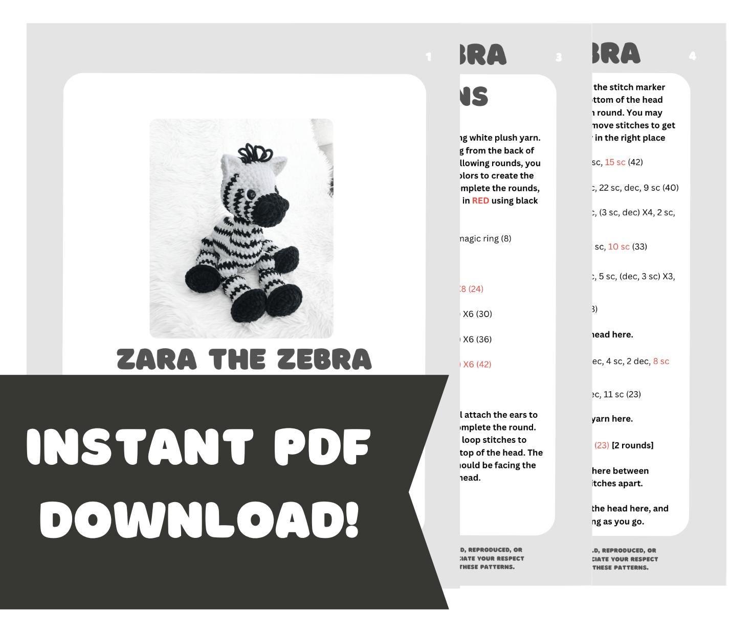 LOW SEW Zebra Crochet Pattern Zebra Amigurumi Pattern DIY Crochet Tutorial Zebra Crochet Animal Patterns Amigurumi Zoo Pattern thumbnail 6