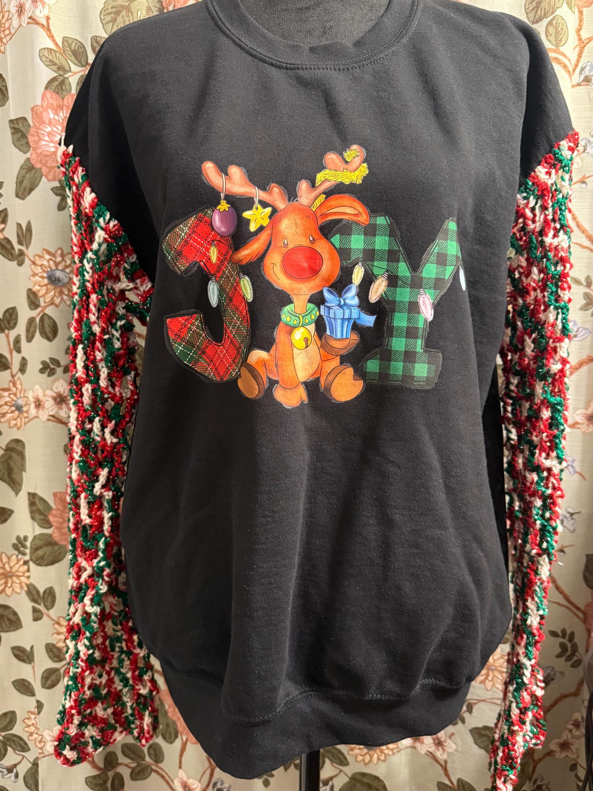 JOY Christmas crochet sleeves sweatshirt