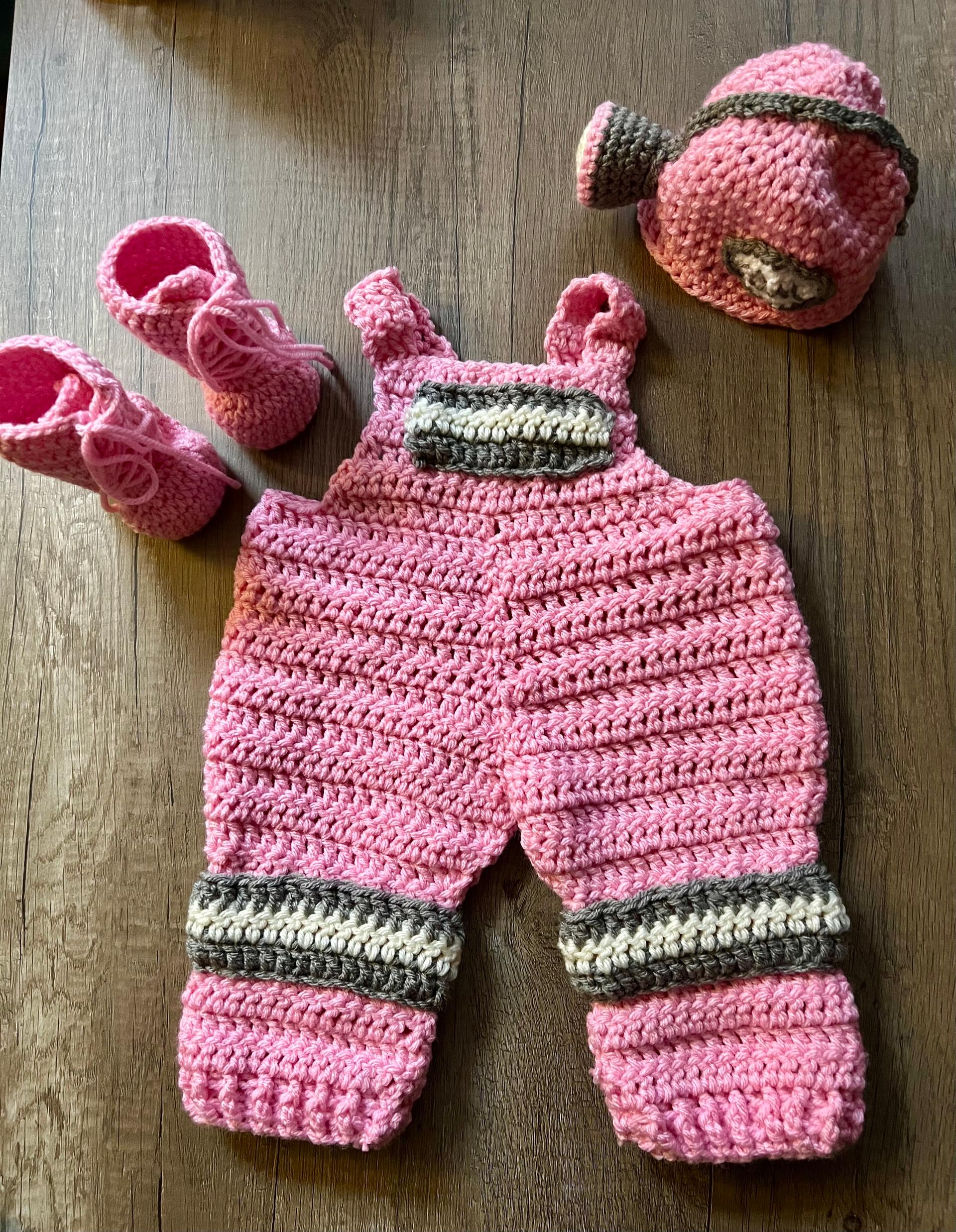 Pink crochet coal miner outfit