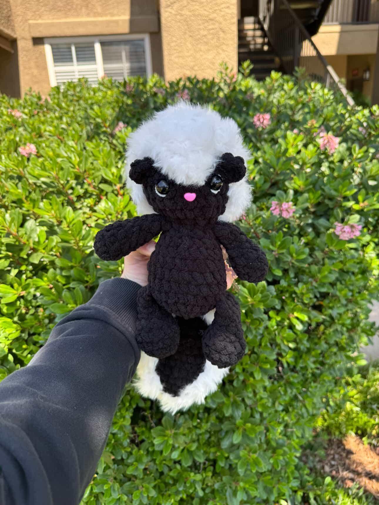 stinker the skunk | amigurumi skunk pattern, low sew, crochet pattern, crochet skunk, woodland crochet pattern, crochet thumbnail 5