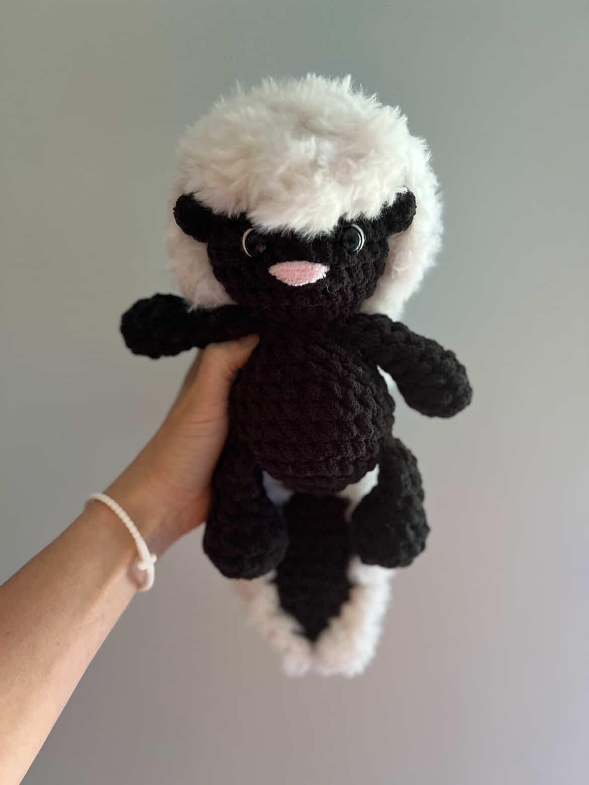 stinker the skunk | amigurumi skunk pattern, low sew, crochet pattern, crochet skunk, woodland crochet pattern, crochet thumbnail 4