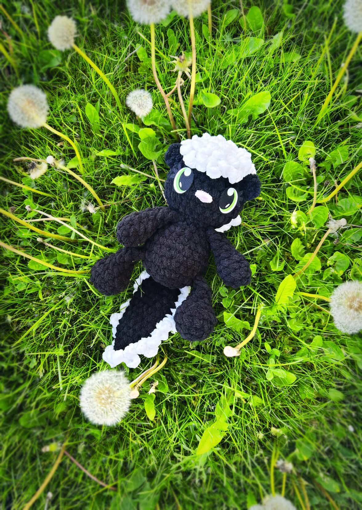 stinker the skunk | amigurumi skunk pattern, low sew, crochet pattern, crochet skunk, woodland crochet pattern, crochet thumbnail 3