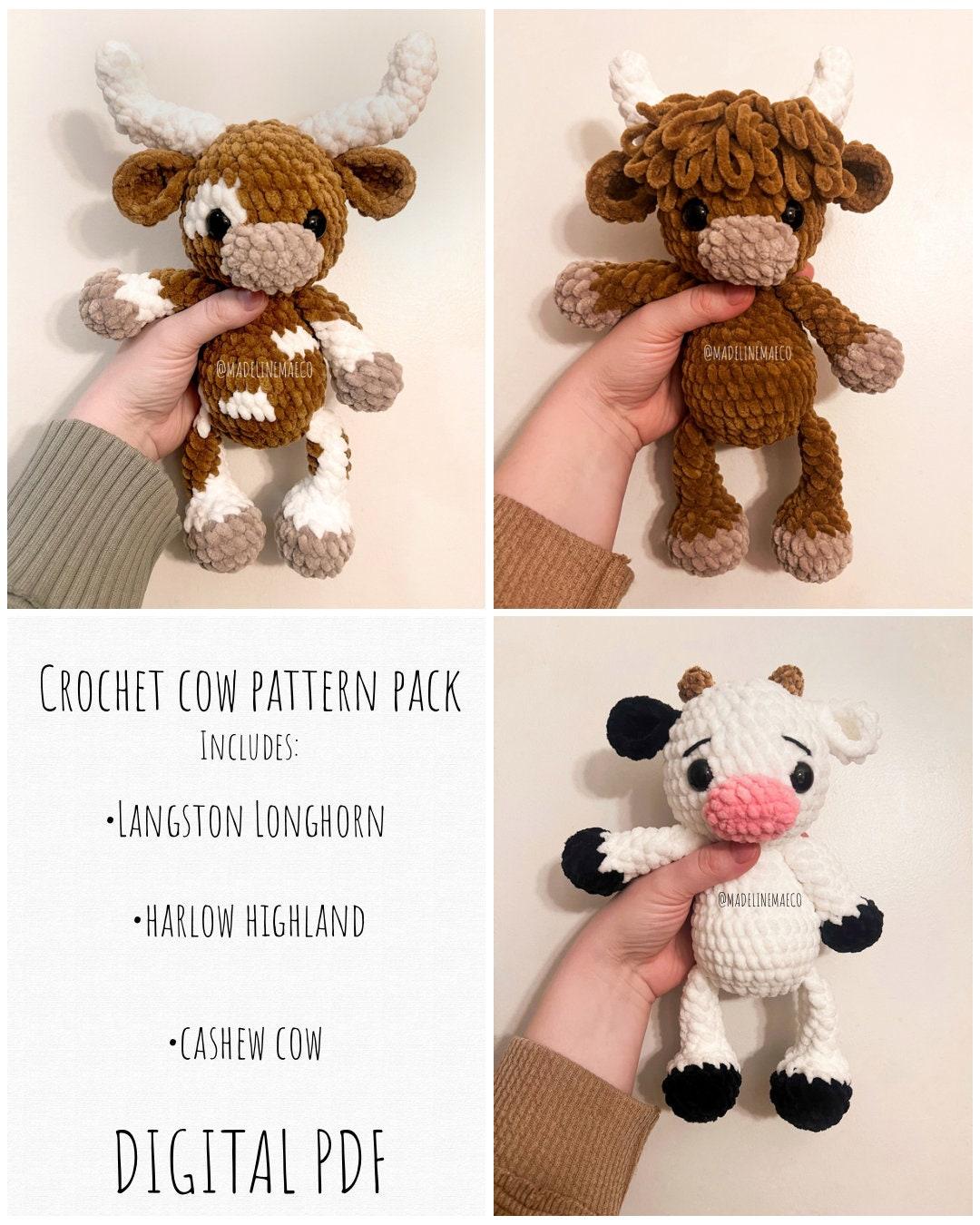 Crochet Cows Trio pattern- Longhorn cow, cow, and highland cow