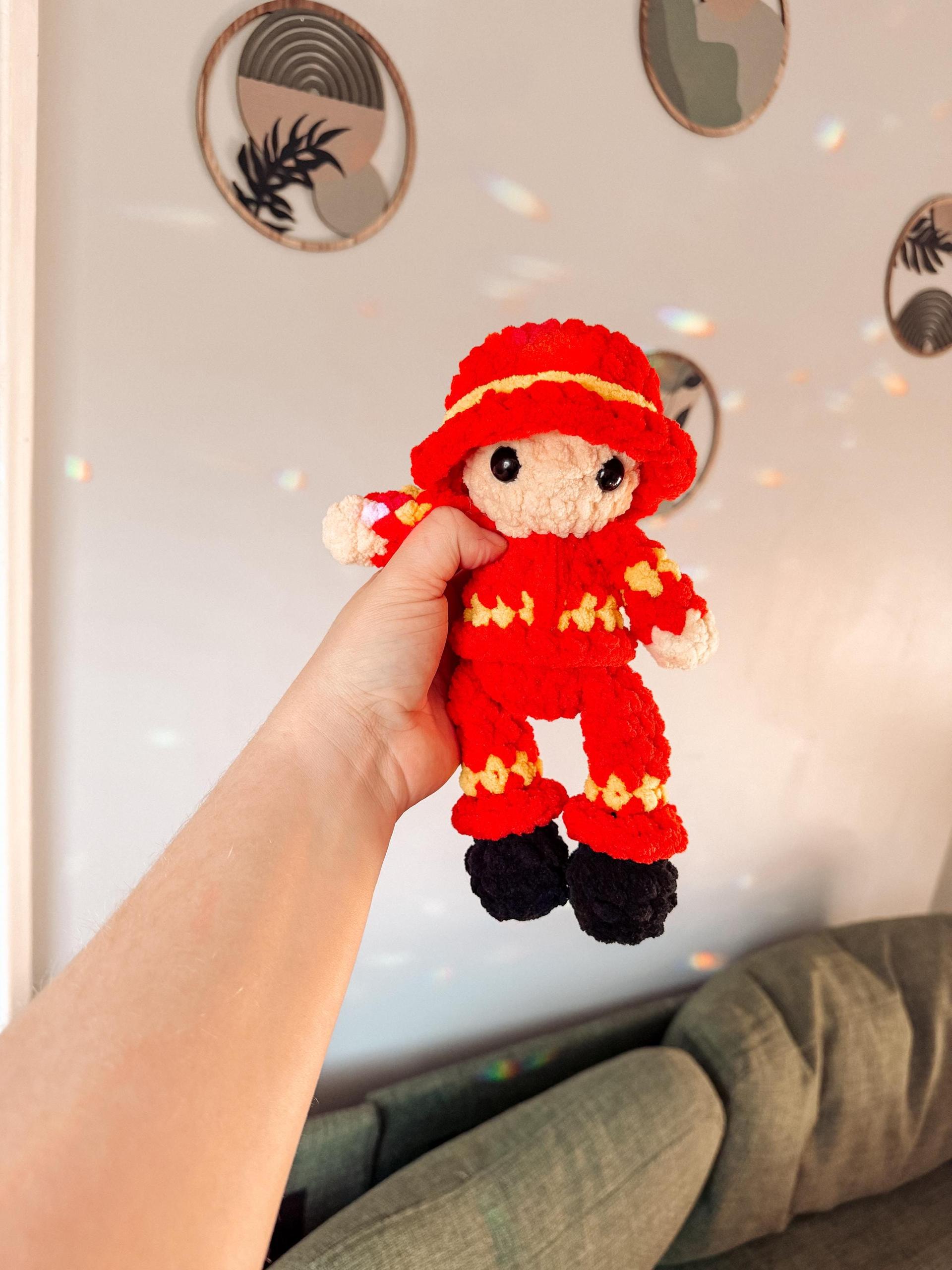 fireman | doll, fireman, amigurumi pattern, doll crochet, PDF pattern, low sew, plush yarn, crochet pattern, firefighter, rescue heroes