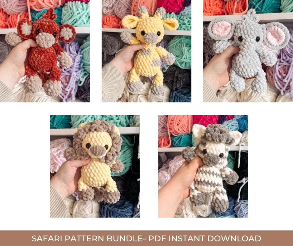 safari BUNDLE | amigurumi safari pattern, low sew, crochet pattern, crochet, safari, crochet safari pattern, pattern, pdf