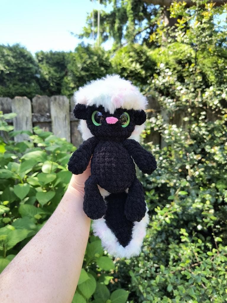 stinker the skunk | amigurumi skunk pattern, low sew, crochet pattern, crochet skunk, woodland crochet pattern, crochet thumbnail 7