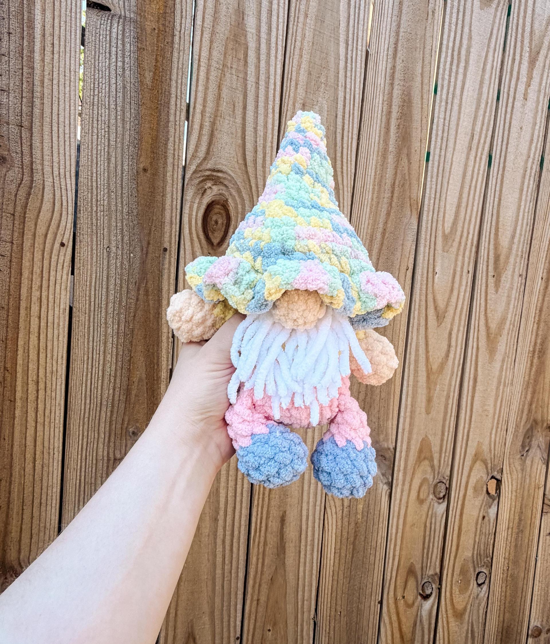 pip the gnome | crochet gnome pattern, low sew, crochet pattern, cottagecore, crochet chunky yarn pattern, plush crochet, amigurumi gnome