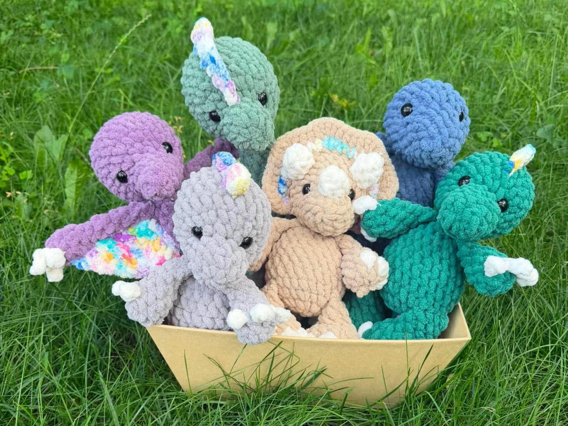 DINO PACK | dinosaur crochet pattern, 6-in-1 pdf, low sew, no sew, pterodactyl, spinosaurus, stegosaurus, t. rex thumbnail 3