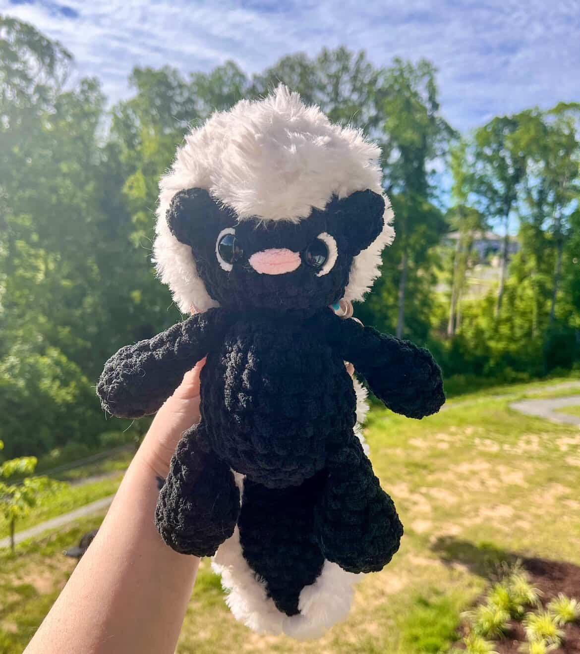 stinker the skunk | amigurumi skunk pattern, low sew, crochet pattern, crochet skunk, woodland crochet pattern, crochet thumbnail 9