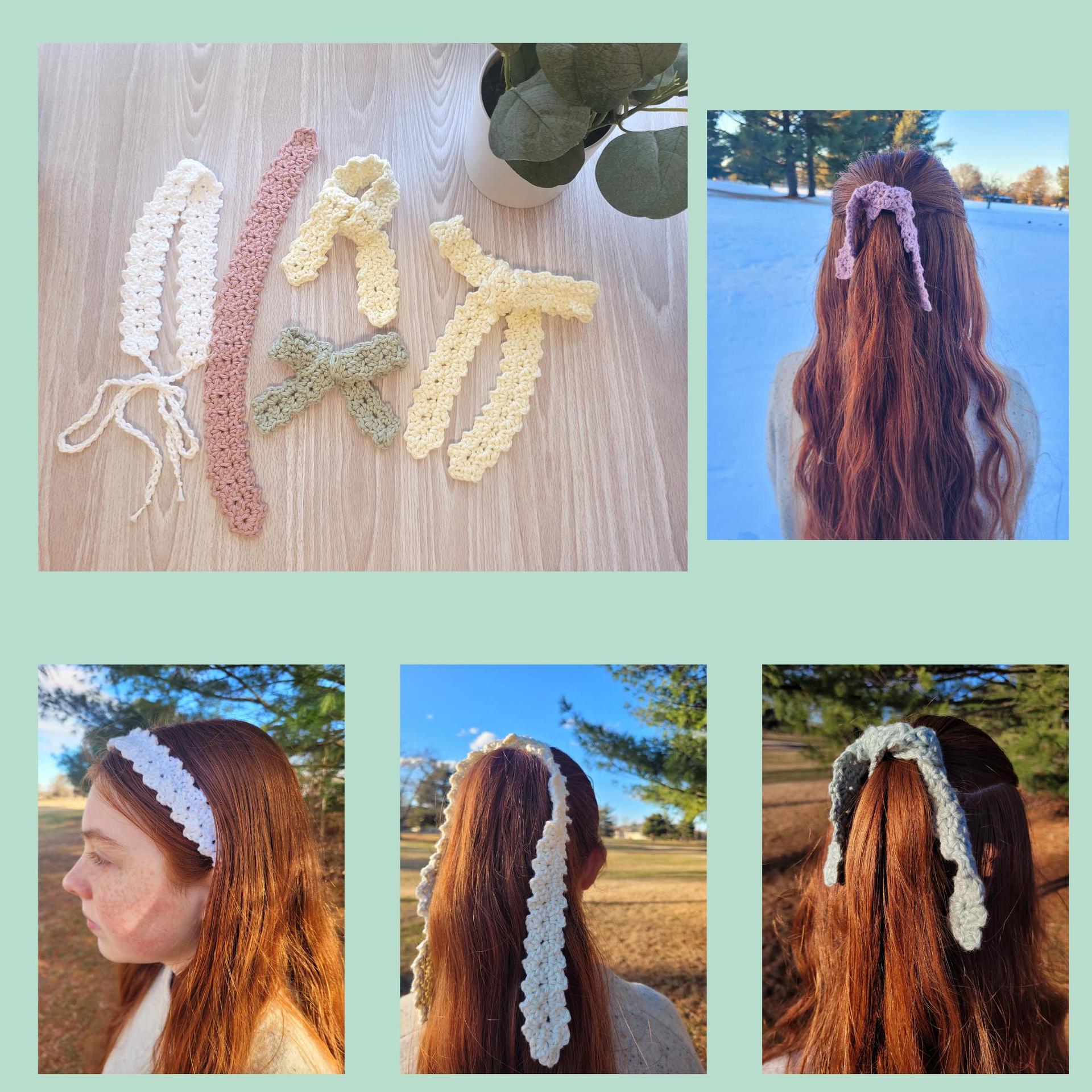 Mae Pattern set | Hair ties and headband pattern bundle | PDF Crochet tutorial | Hair accessories and Bows | Beginner fr thumbnail 4