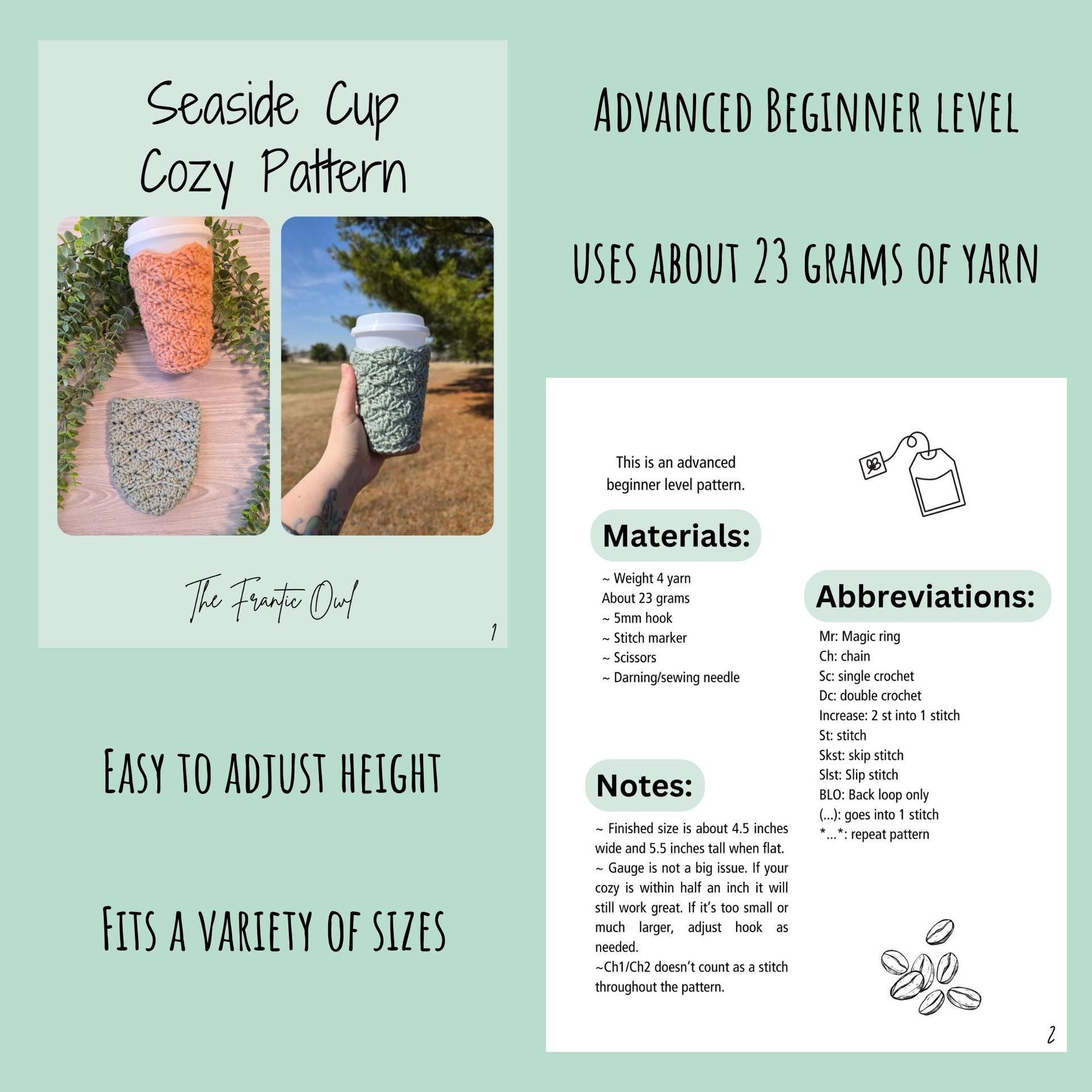 Seaside Cup Cozy Pattern | PDF Digital Crochet Pattern | Advanced Beginner Crochet tutorial thumbnail 2