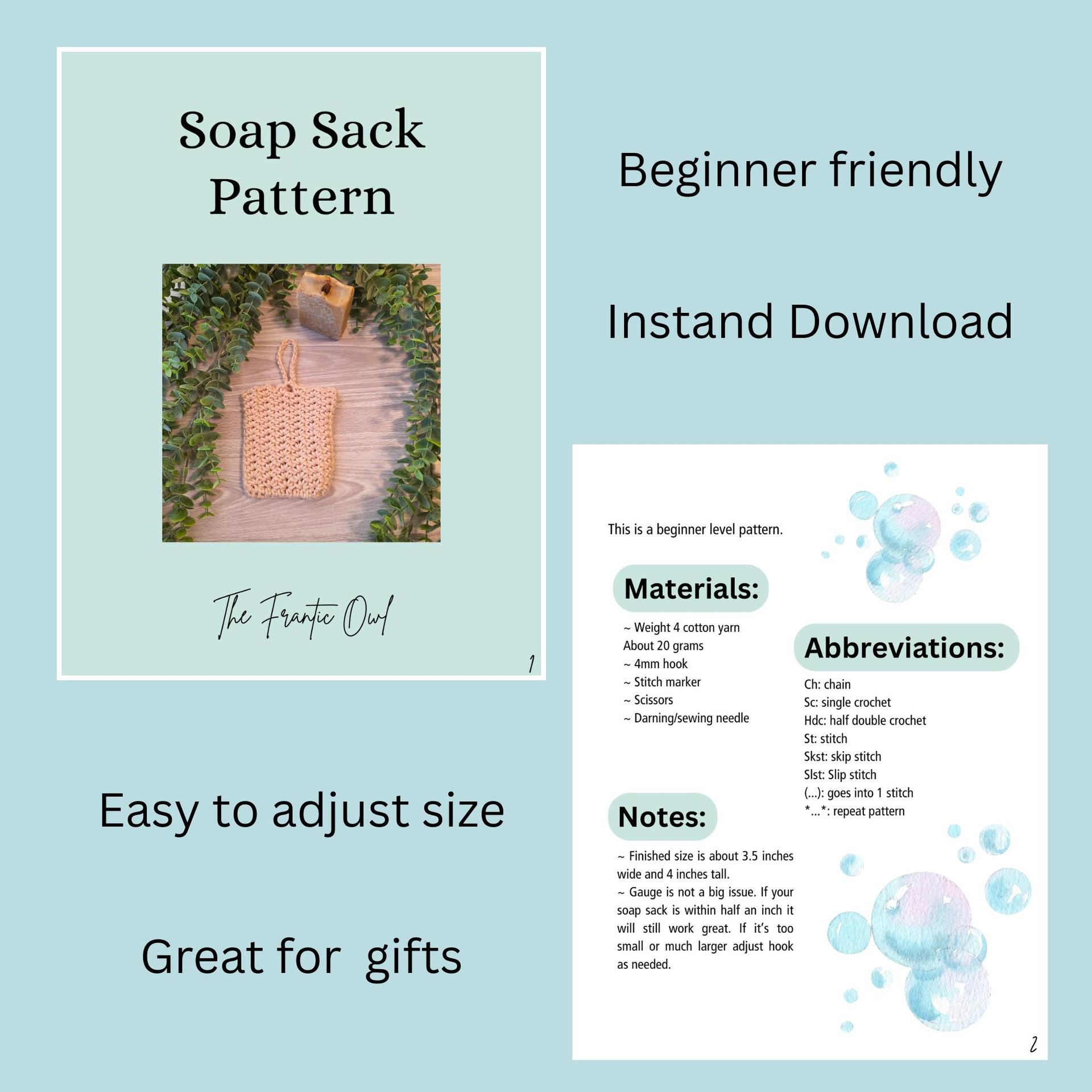 Soap Sack Pattern | PDF Digital Crochet Pattern | Beginner Crochet tutorial | Simply Soap Sack craft to make | Reusable thumbnail 2