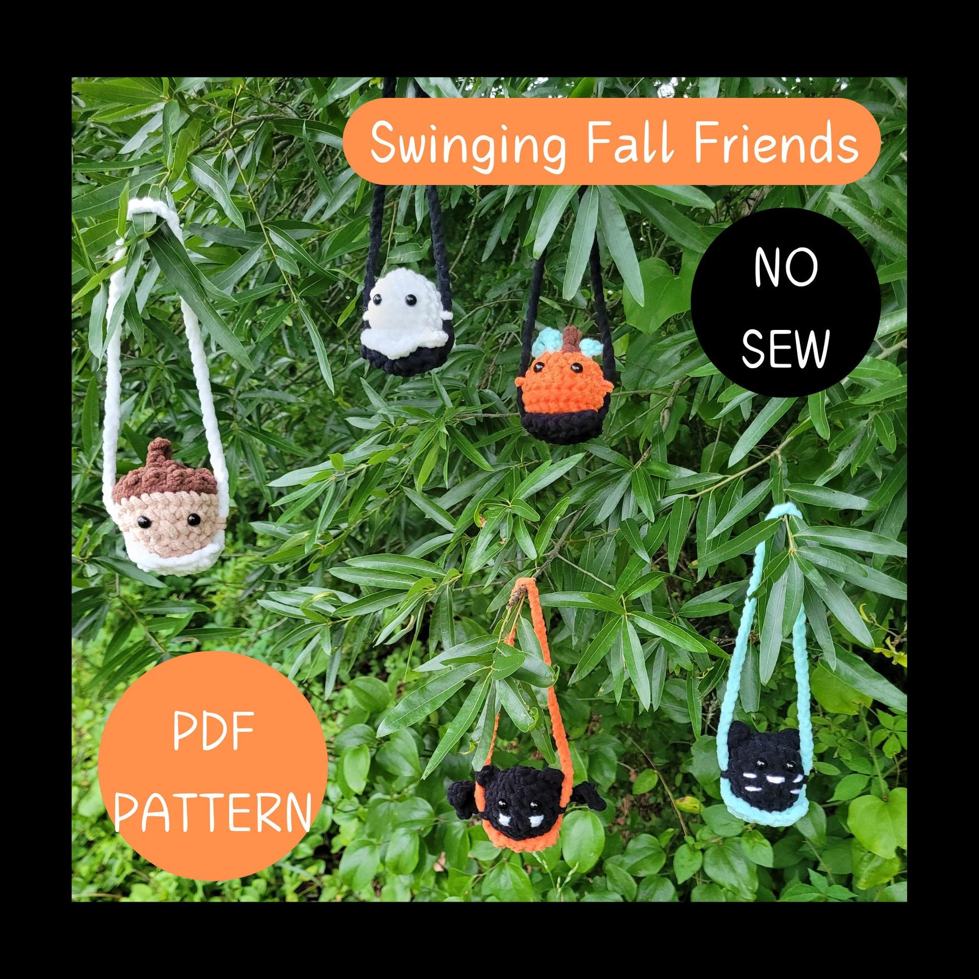 Swinging Fall Friends Pattern set | Cute Halloween beginner pattern | Gift for crocheter | Cat Ghost Pumpkin Bat Acorn |