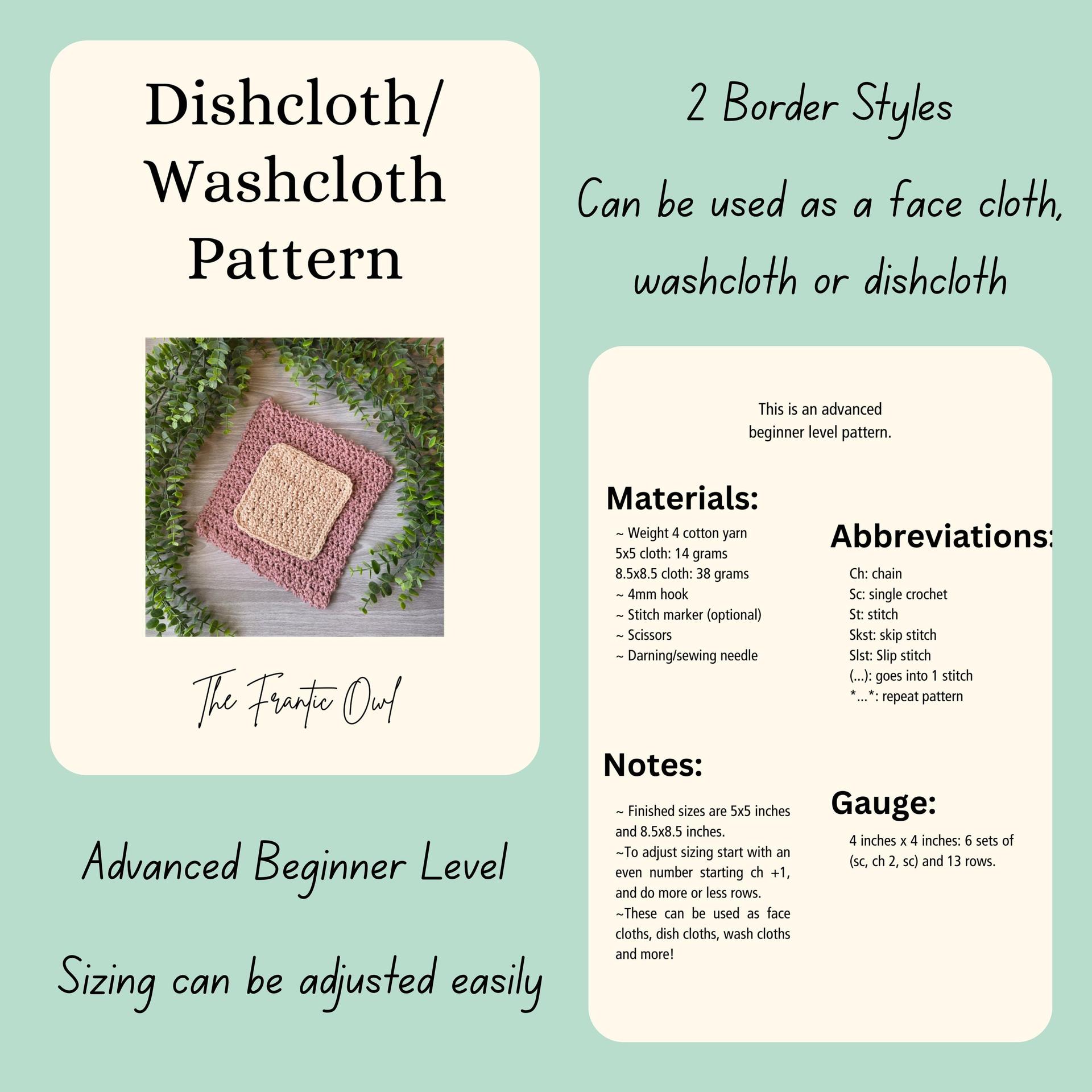 Washcloth Dishcloth Pattern | PDF Digital Crochet Pattern | Advanced Beginner Crochet tutorial | Face wipe makeup remove thumbnail 2