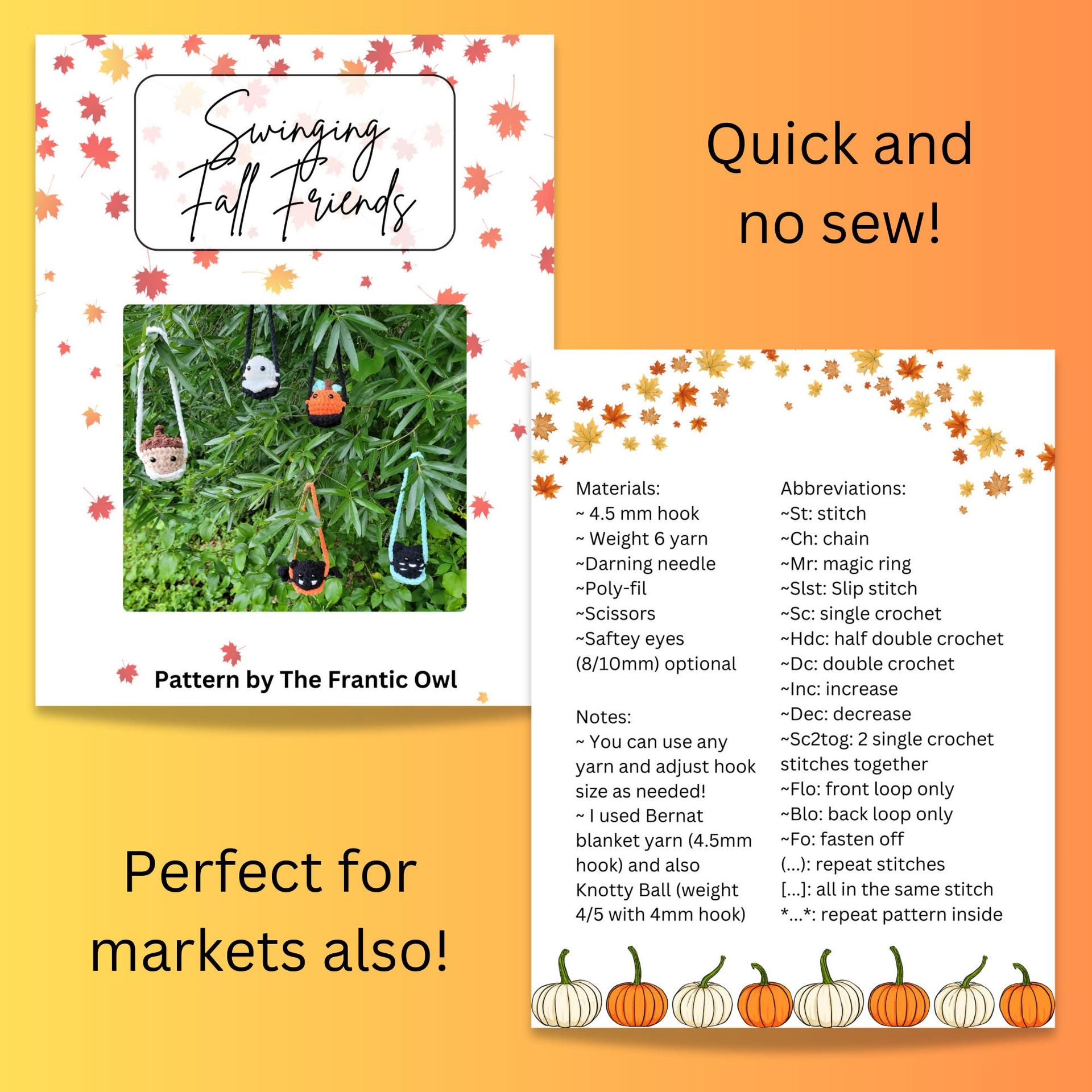 Swinging Fall Friends Pattern set | Cute Halloween beginner pattern | Gift for crocheter | Cat Ghost Pumpkin Bat Acorn | thumbnail 2