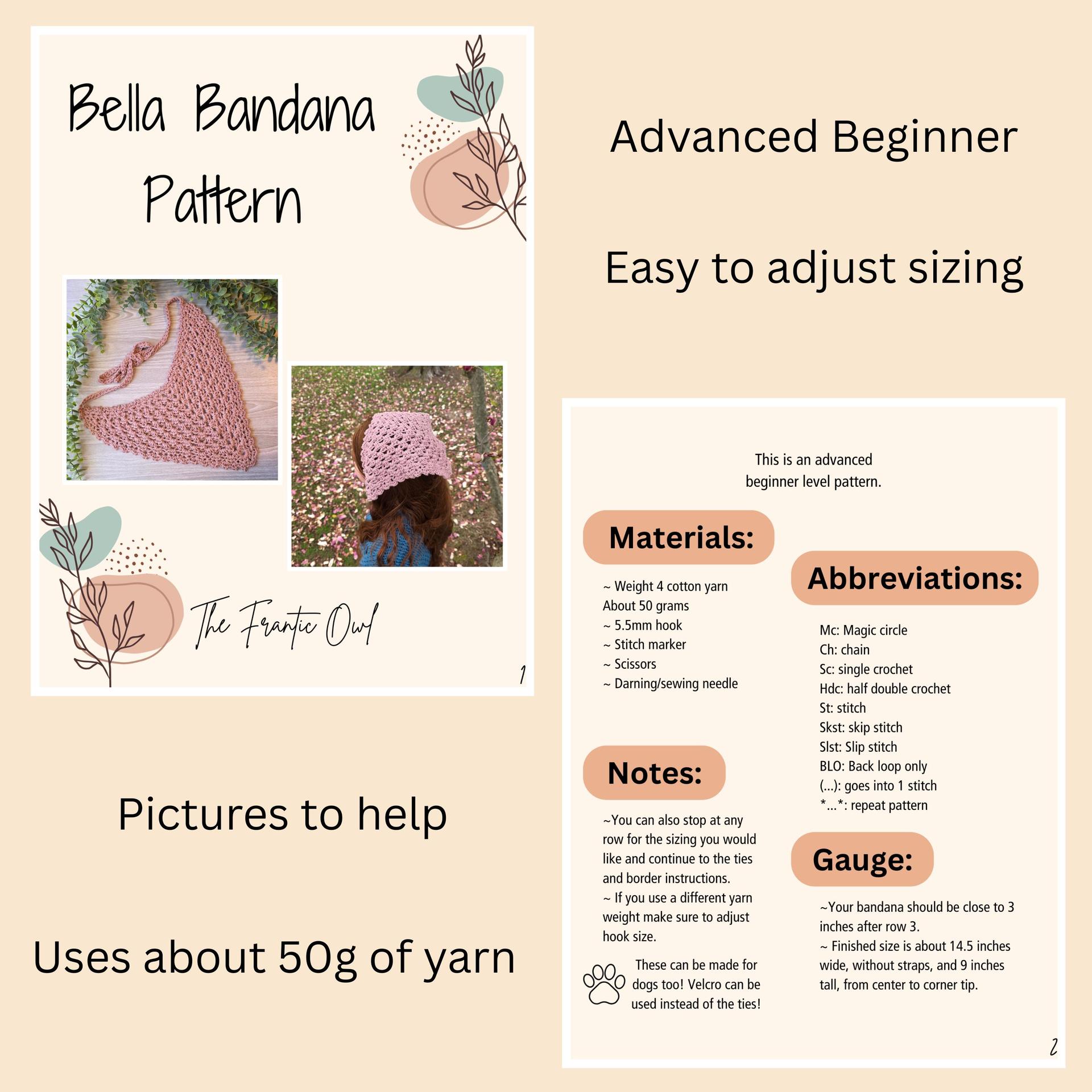 Bandana Pattern | Bella Bandana crochet tutorial | Hair accessory | Advanced Beginner Crochet tutorial | PDF Instant Dow thumbnail 2