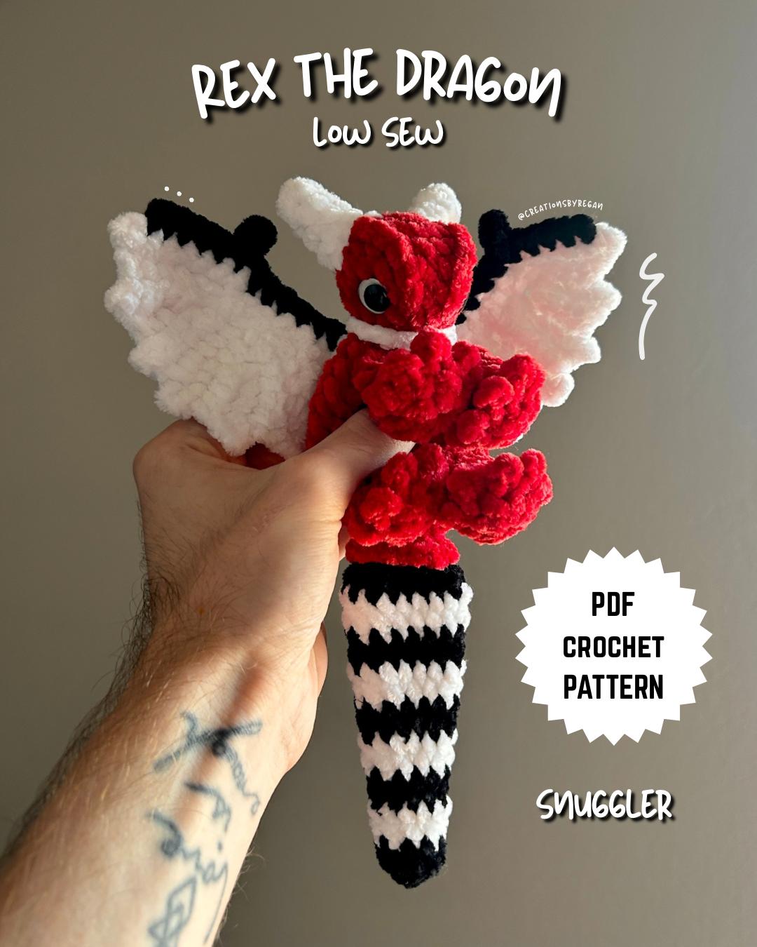 Rex the Dragon Snuggler Low Sew Crochet Amigurumi Pattern