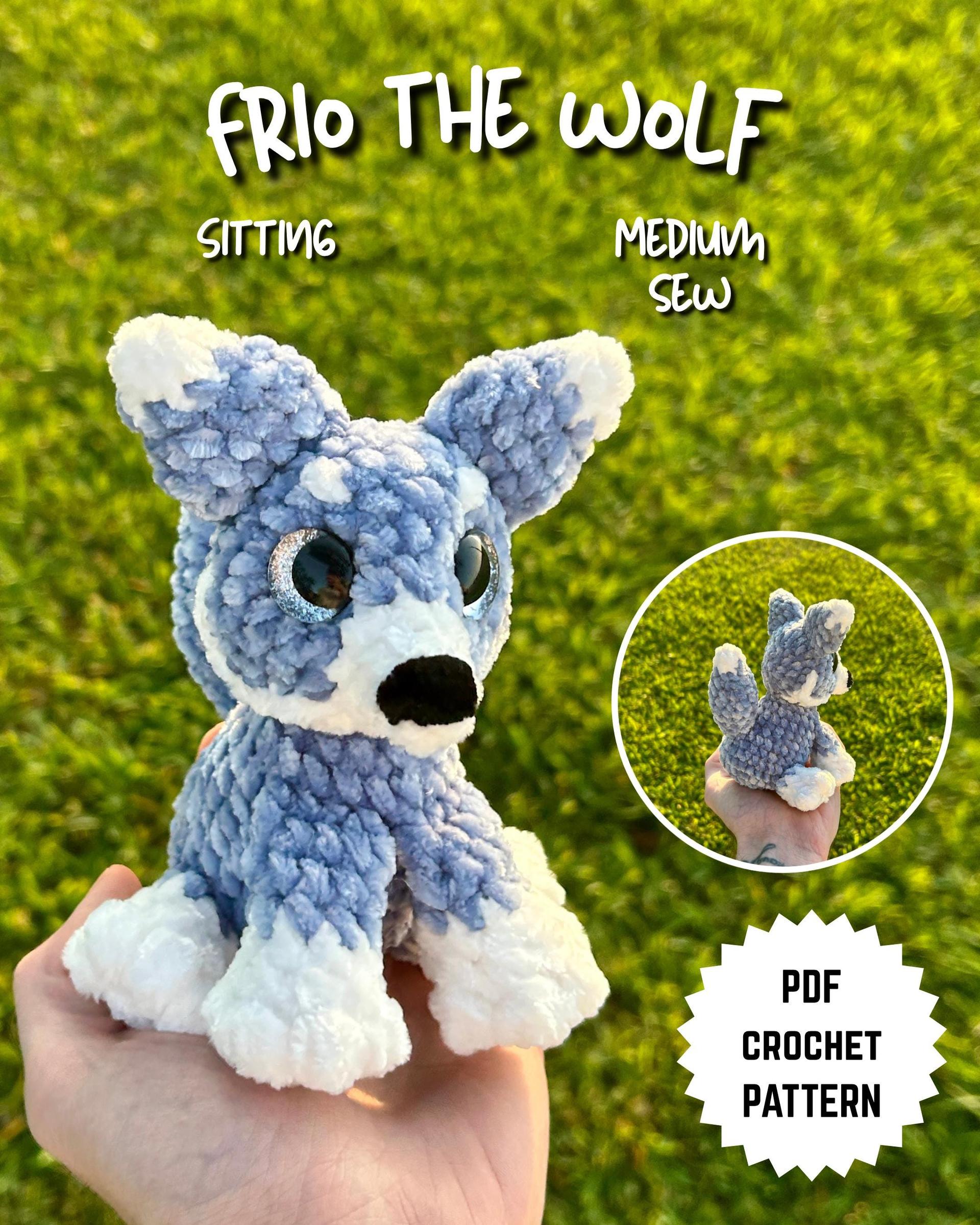 Frio the Wolf Sitting Medium Sew Crochet Amigurumi Pattern