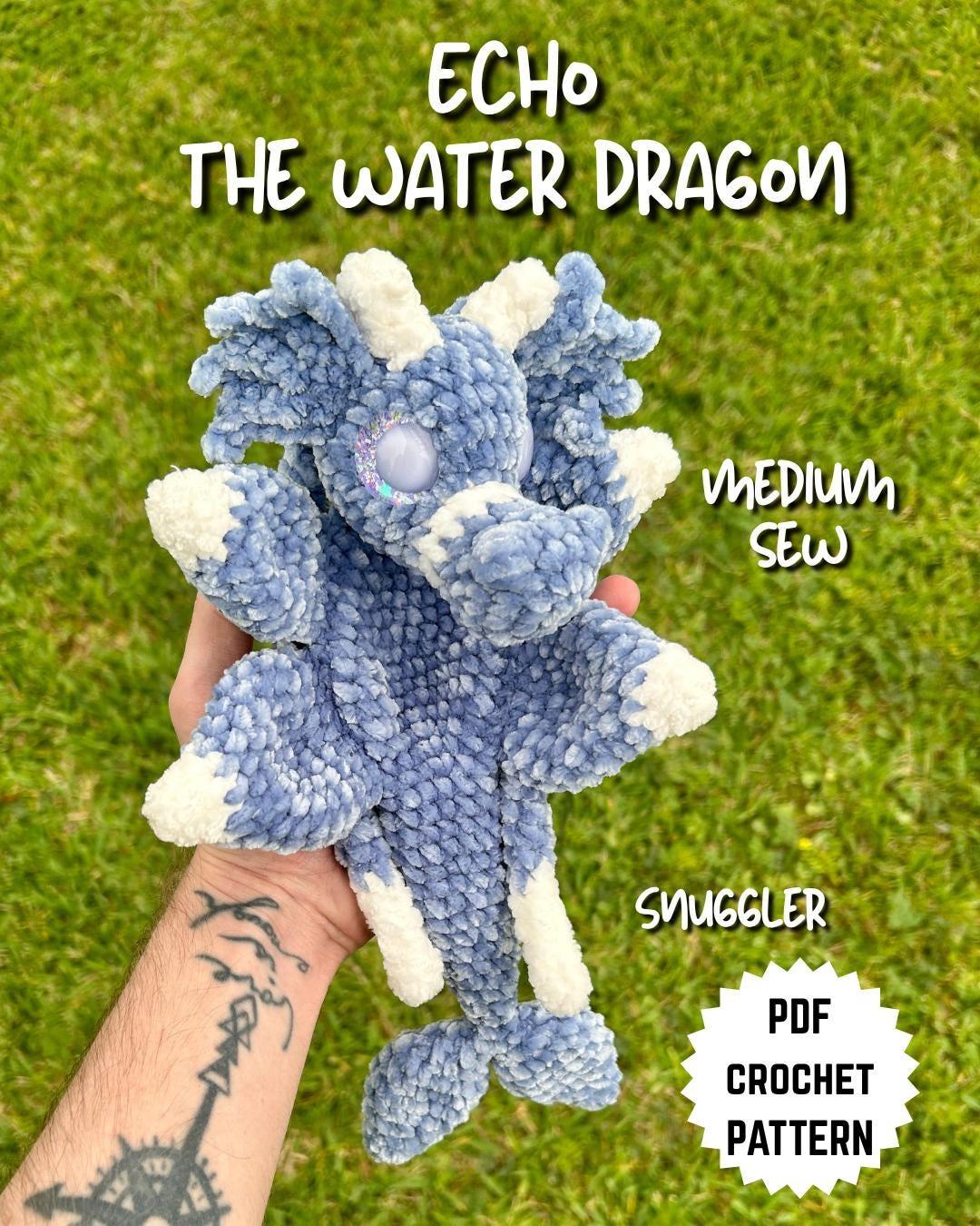 Echo the Water Dragon Snuggler Medium Sew Crochet Amigurumi Pattern