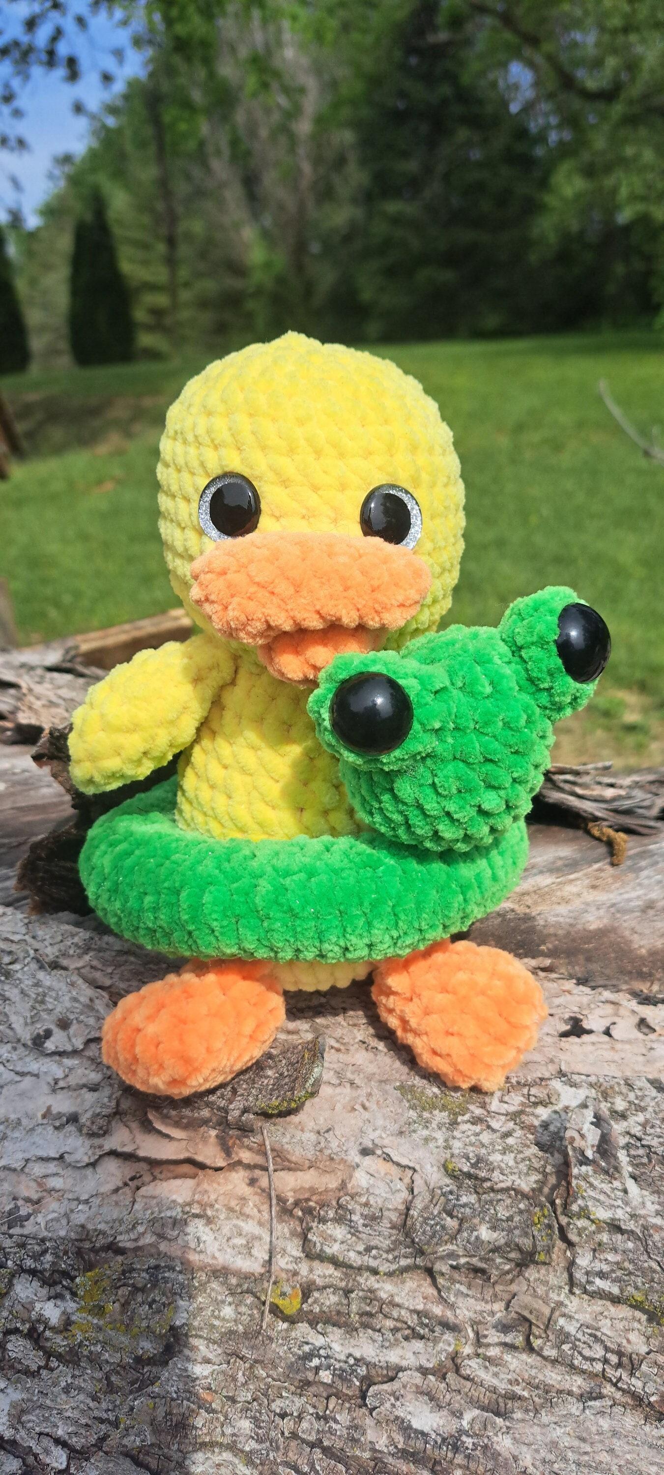 Crochet Puddles the Duck with frog floatie