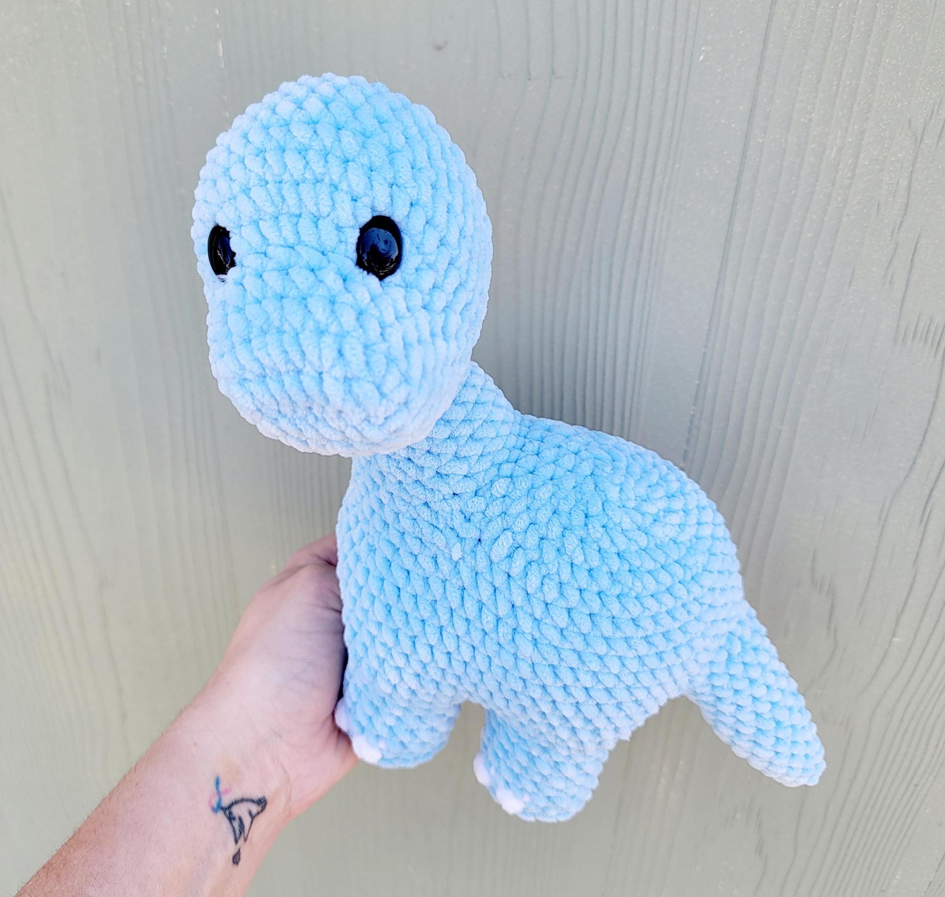 Handmade Crochet Dinosaur Plushie: Soft Chenille Yarn Stuffed Animal thumbnail 3
