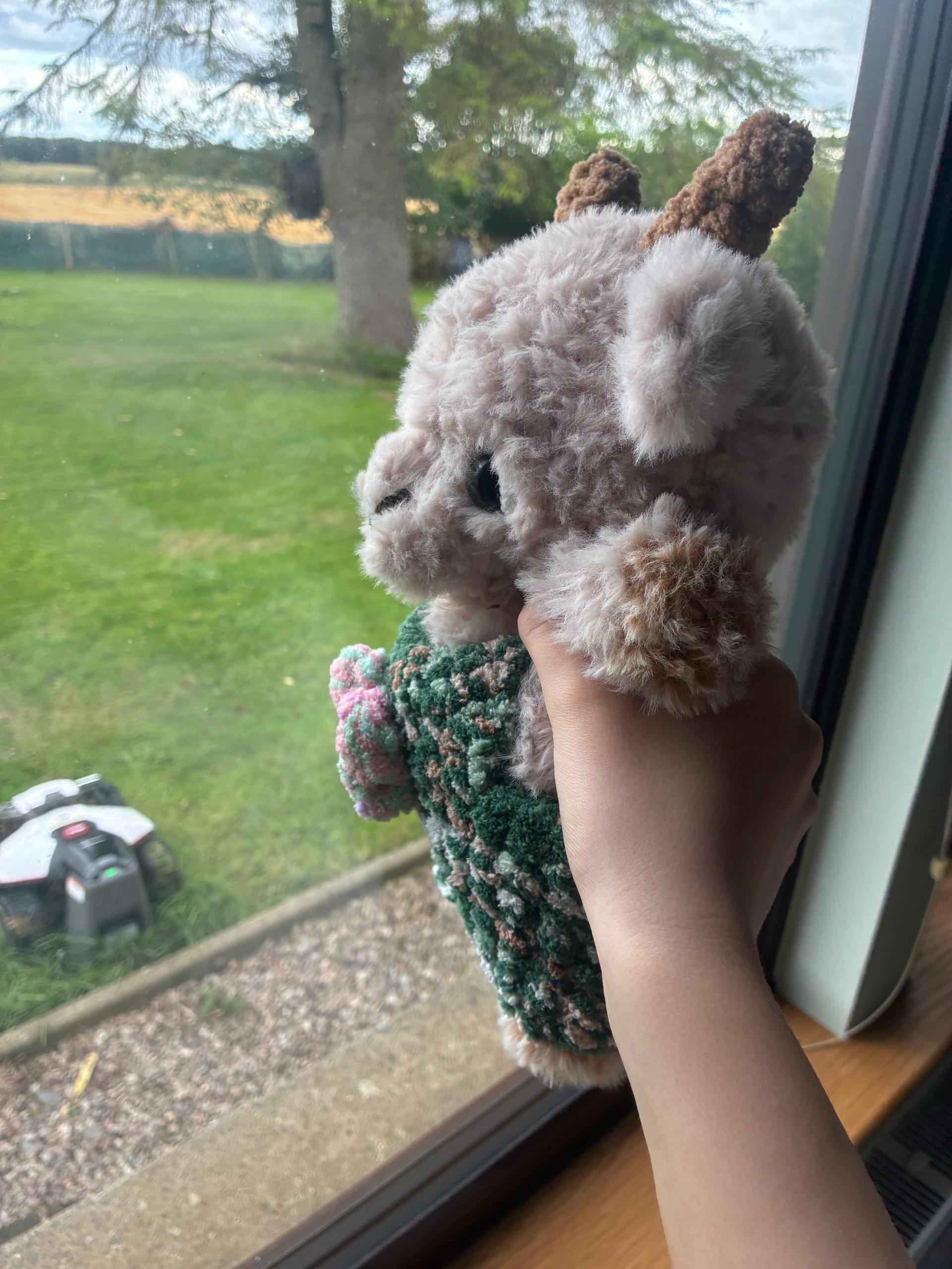 Faux fur crochet goat in dungarees thumbnail 3