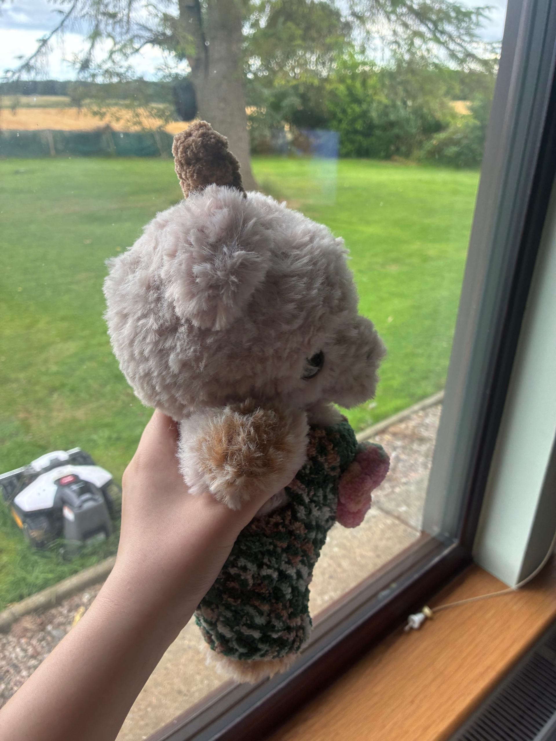 Faux fur crochet goat in dungarees thumbnail 4