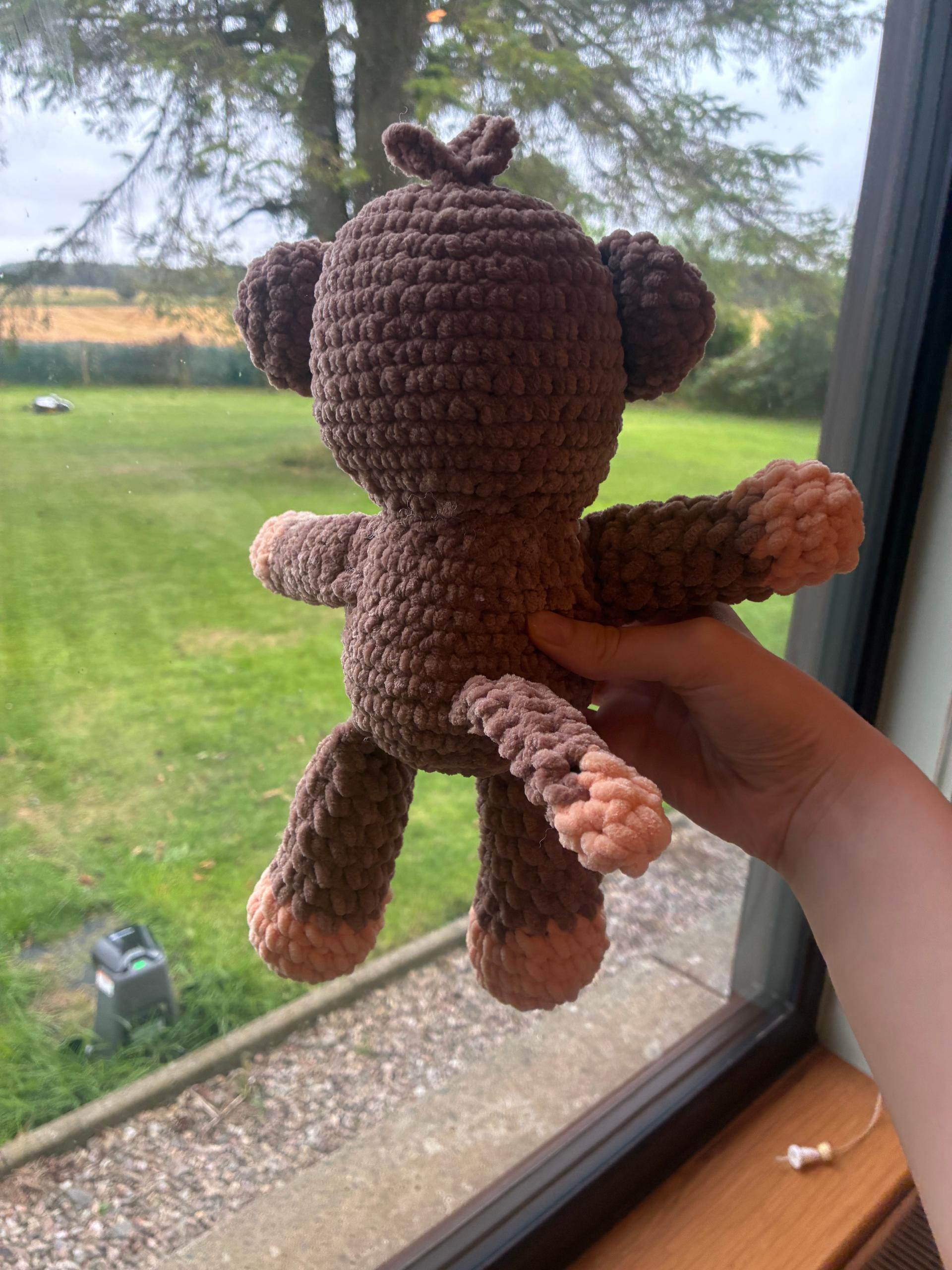 Peach and brown crochet monkey thumbnail 6