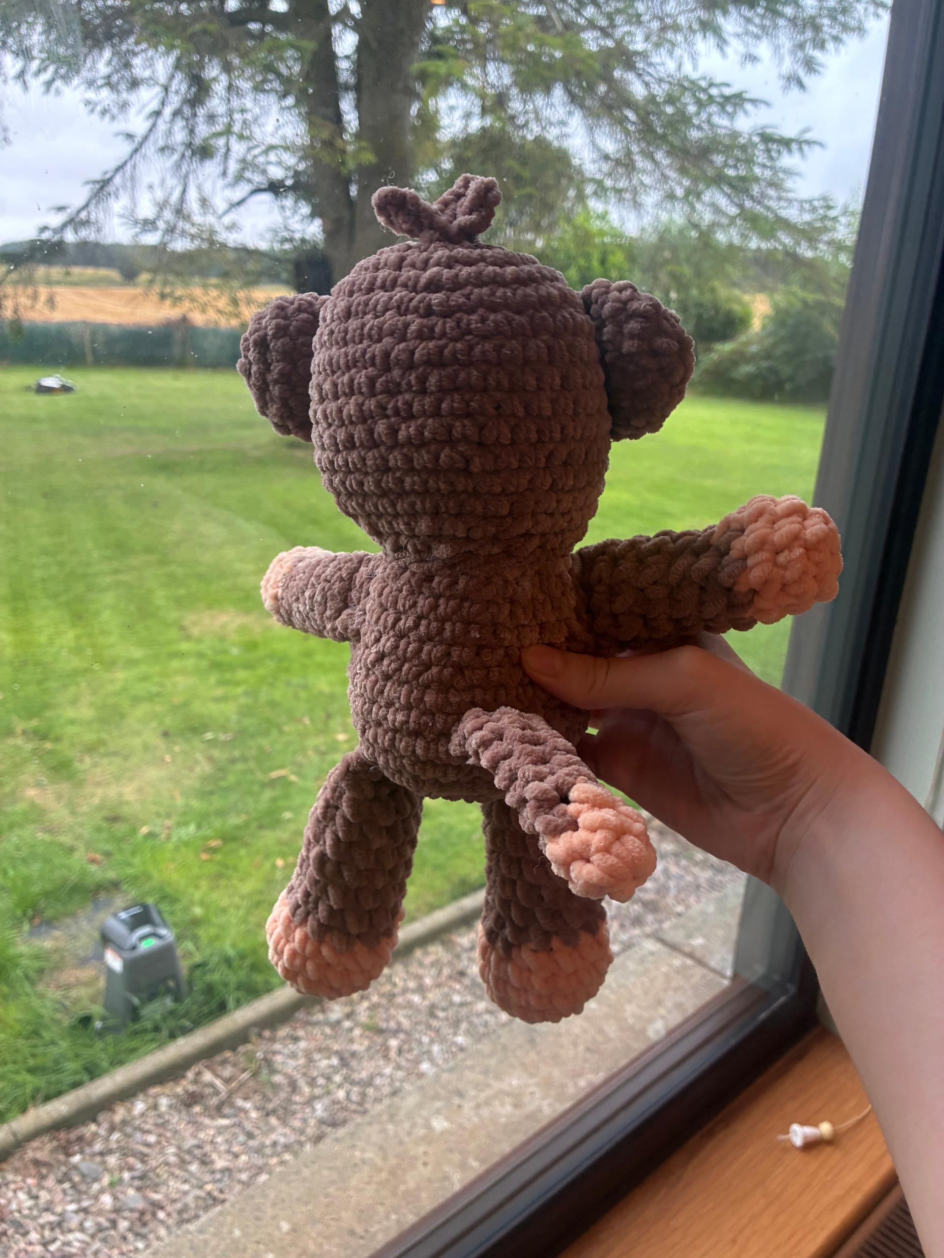 Peach and brown crochet monkey thumbnail 5