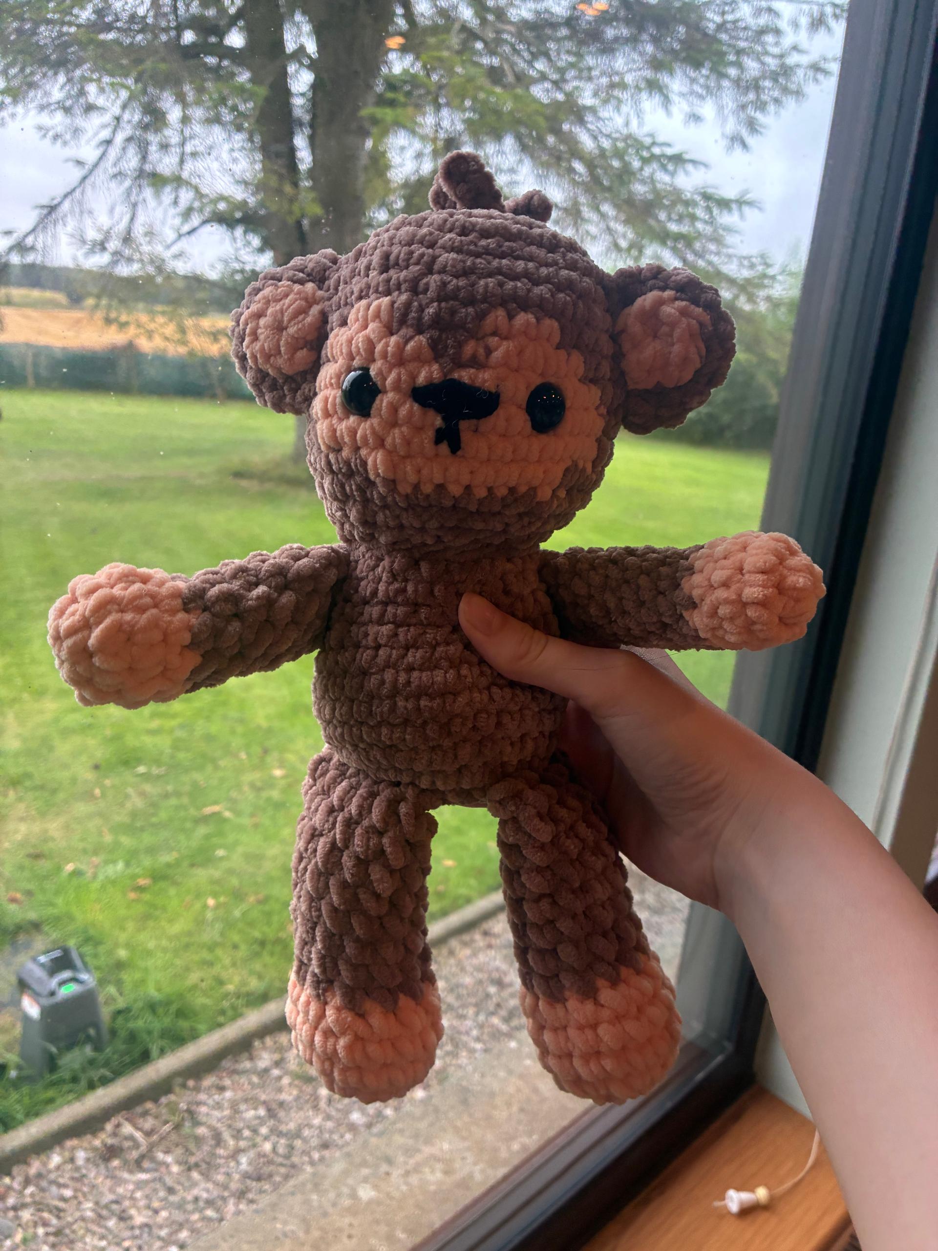 Peach and brown crochet monkey thumbnail 2