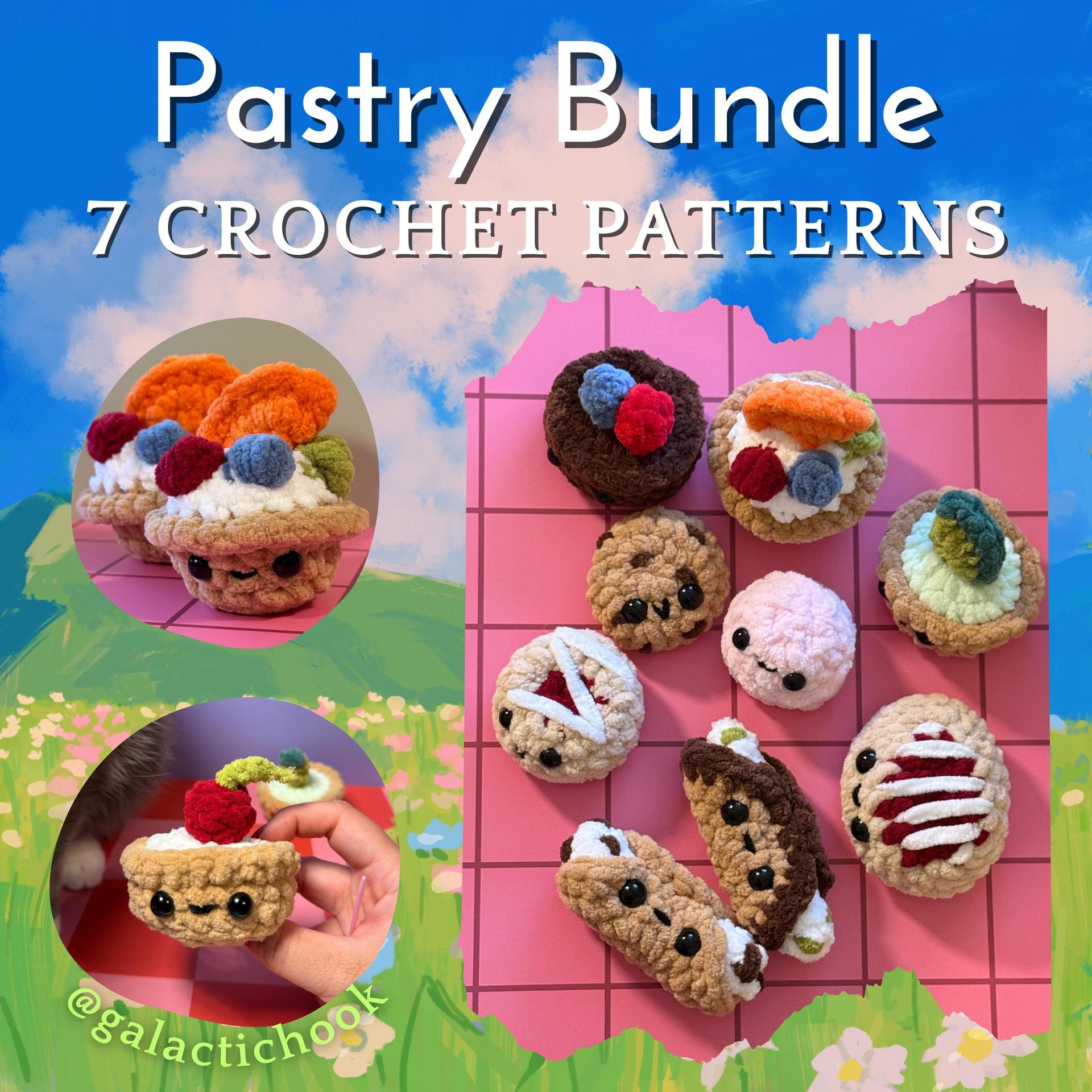 Pastry Bundle Crochet Patterns | 7 Patterns | Fruit Tarte | Macaron | Cheesecake | Cookie | Cannoli | Shortbread Cookie | Danish