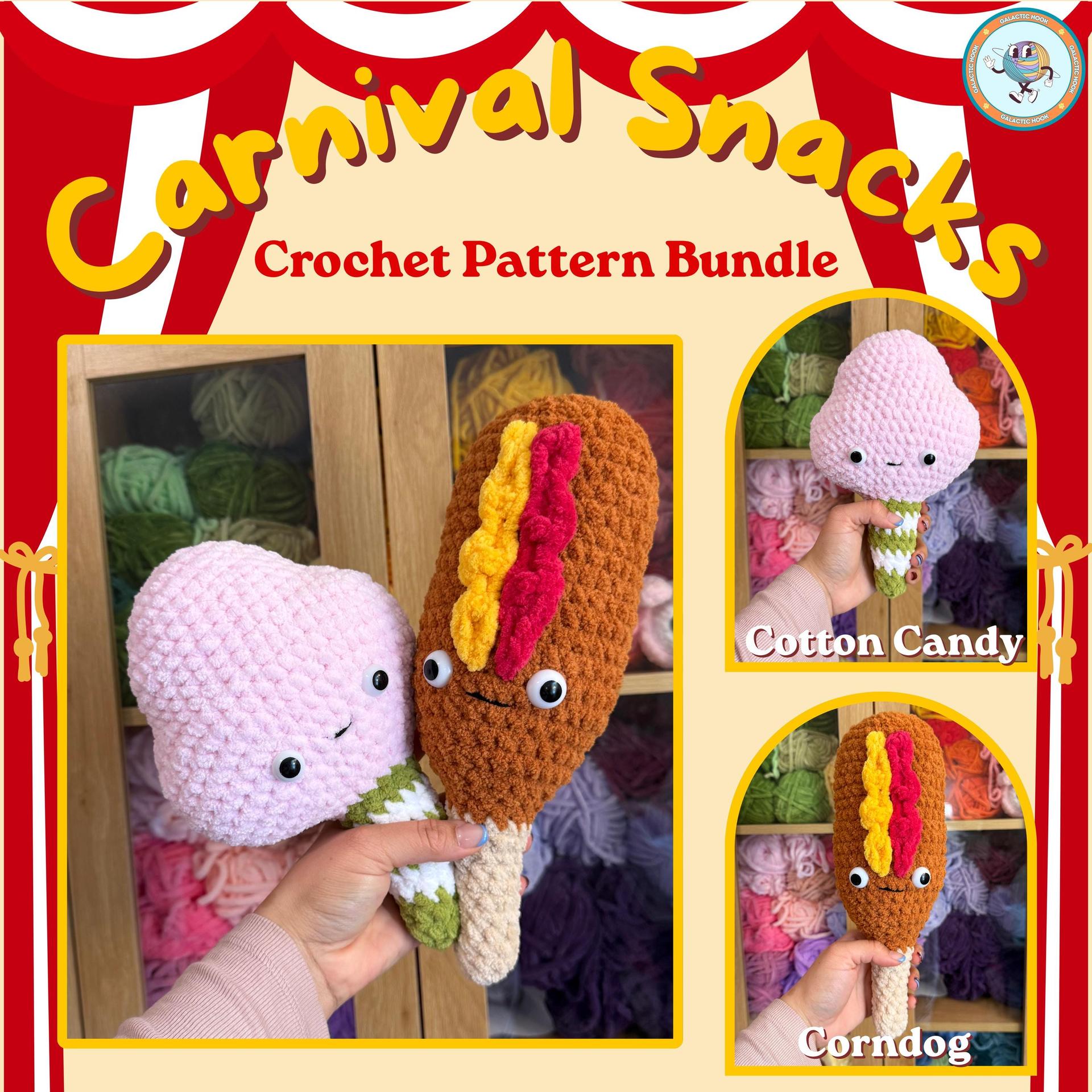 Carnival Snacks Bundle | Cotton Candy | Corn Dog | Crochet Patterns