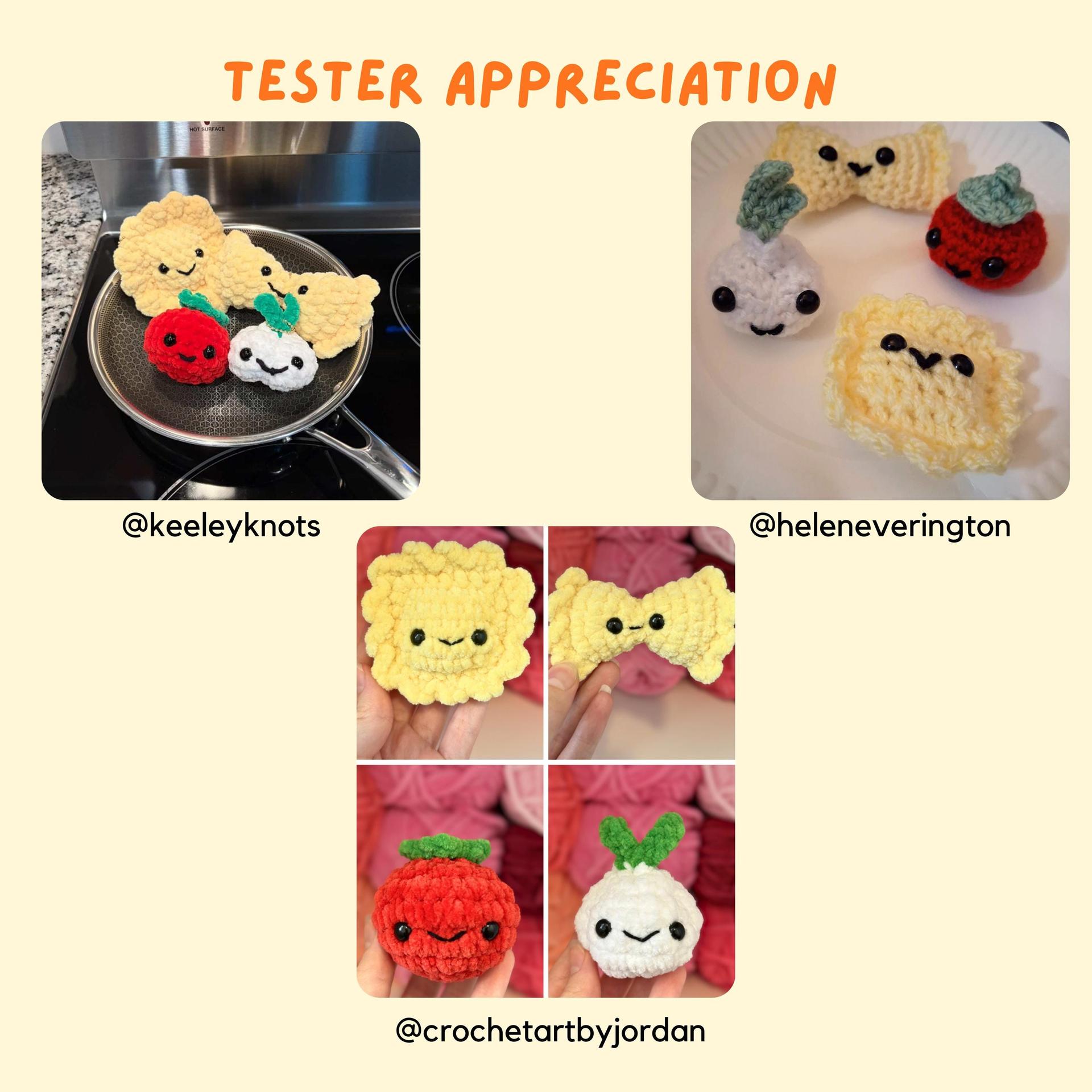 Pasta Kit Crochet Pattern Bundle |4 Patterns | Ravioli | Farfalle | Garlic | Tomato thumbnail 2