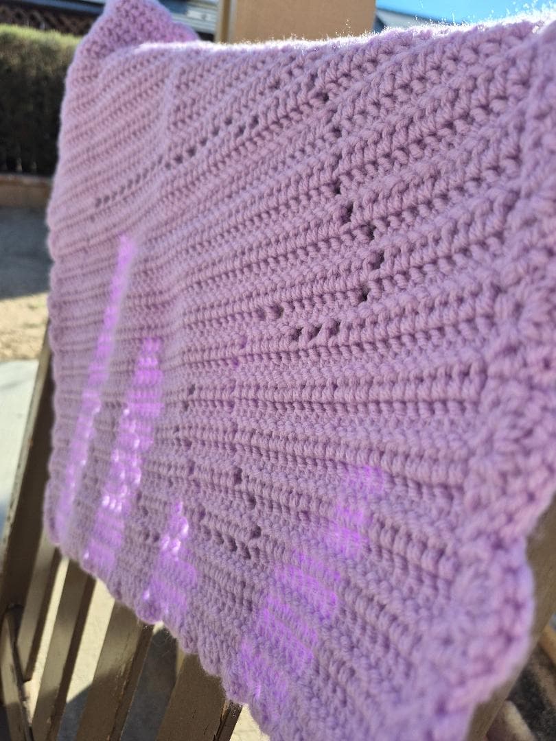 Crochet blanket, lovey, purple, border, duck, bear, elephant thumbnail 5