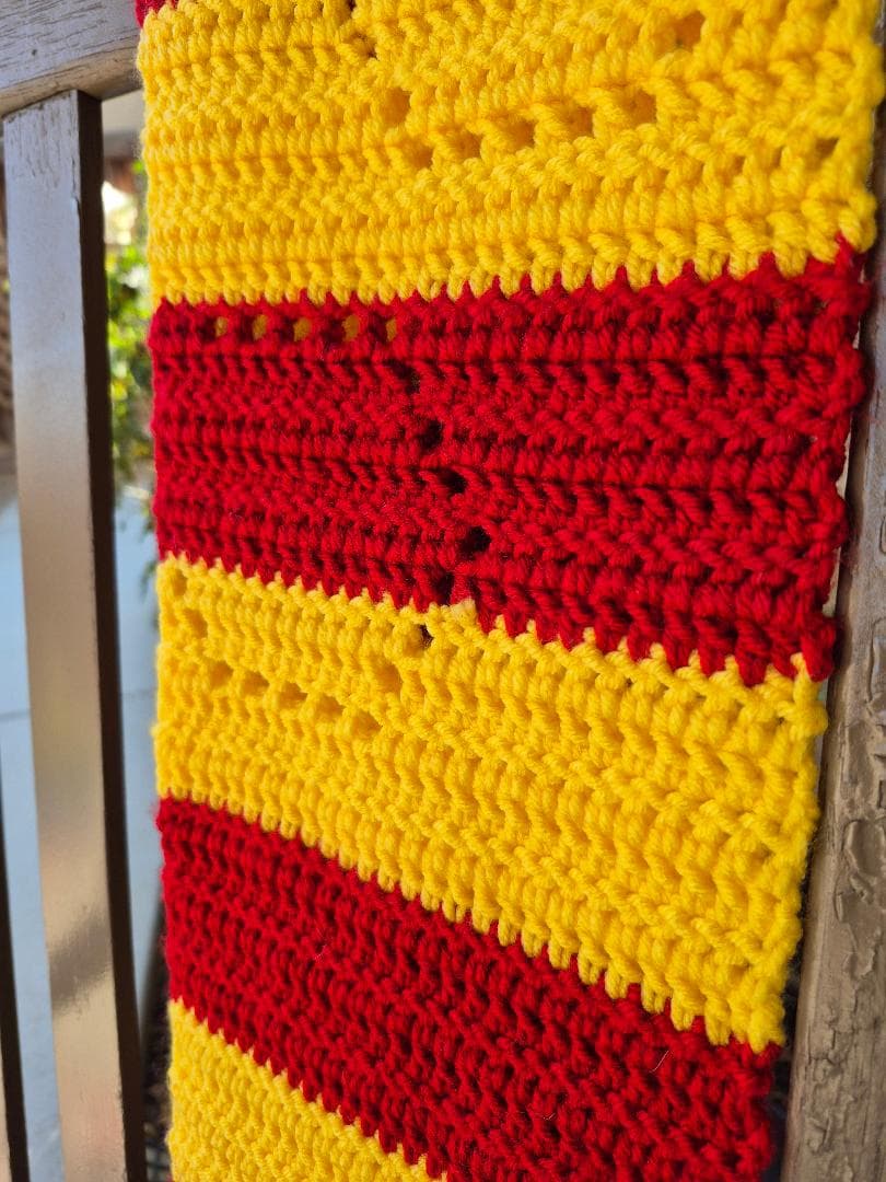 Honeycomb Crochet Scarf: Red and Yellow Acrylic, Super Long