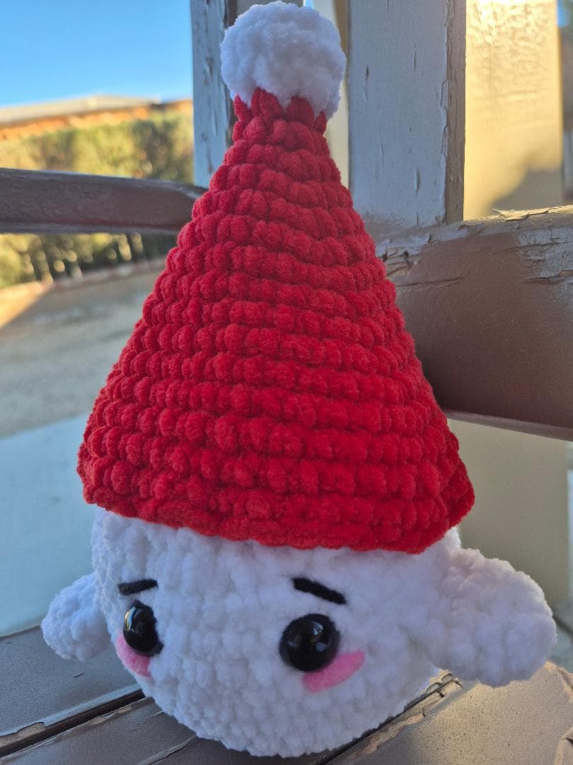 crochet snowballs with crochet hats, white, red, brown thumbnail 2