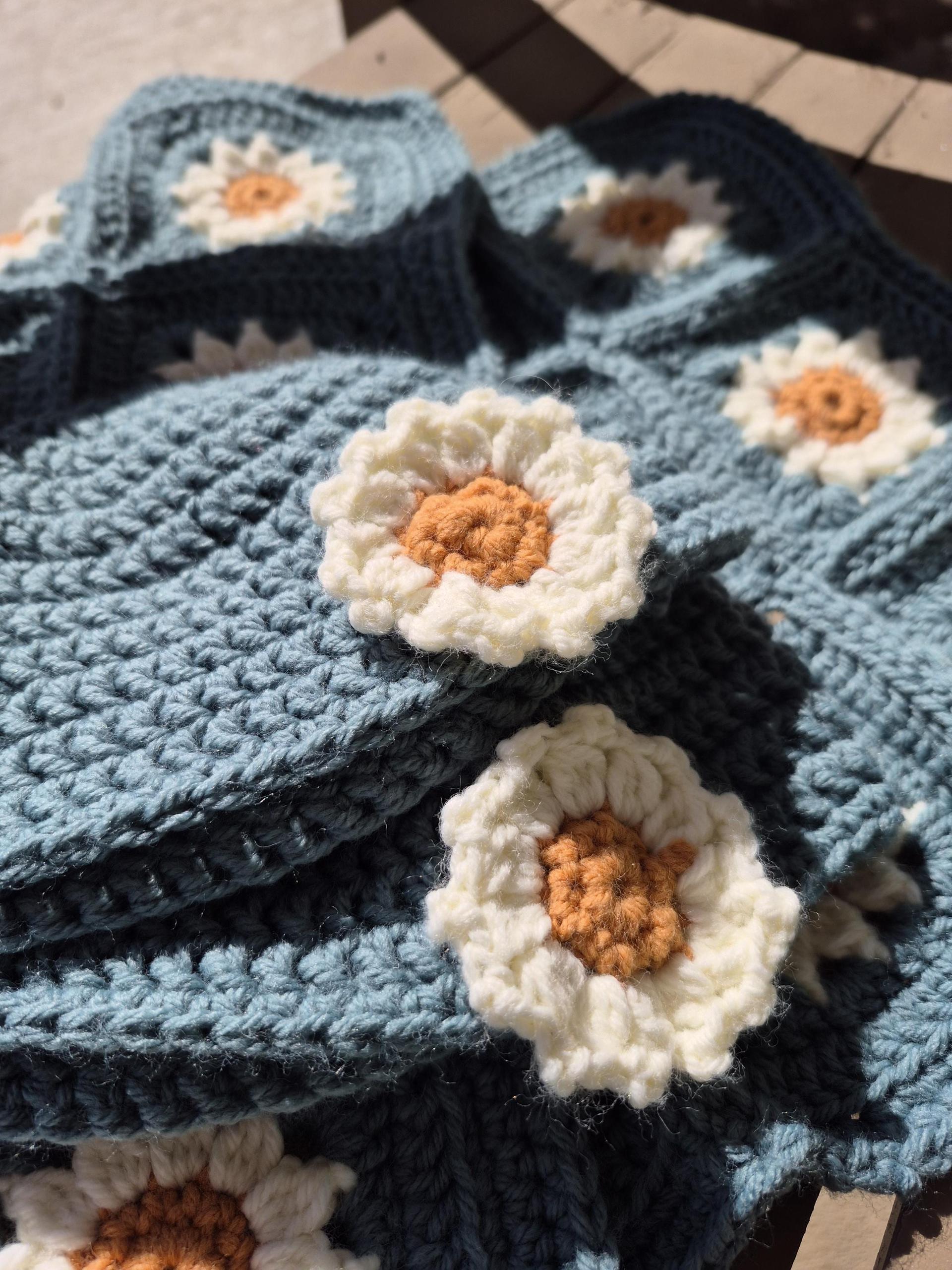 Crochet Daisy Granny Square Blanket and Beanie Set, Pink & Sage thumbnail 2
