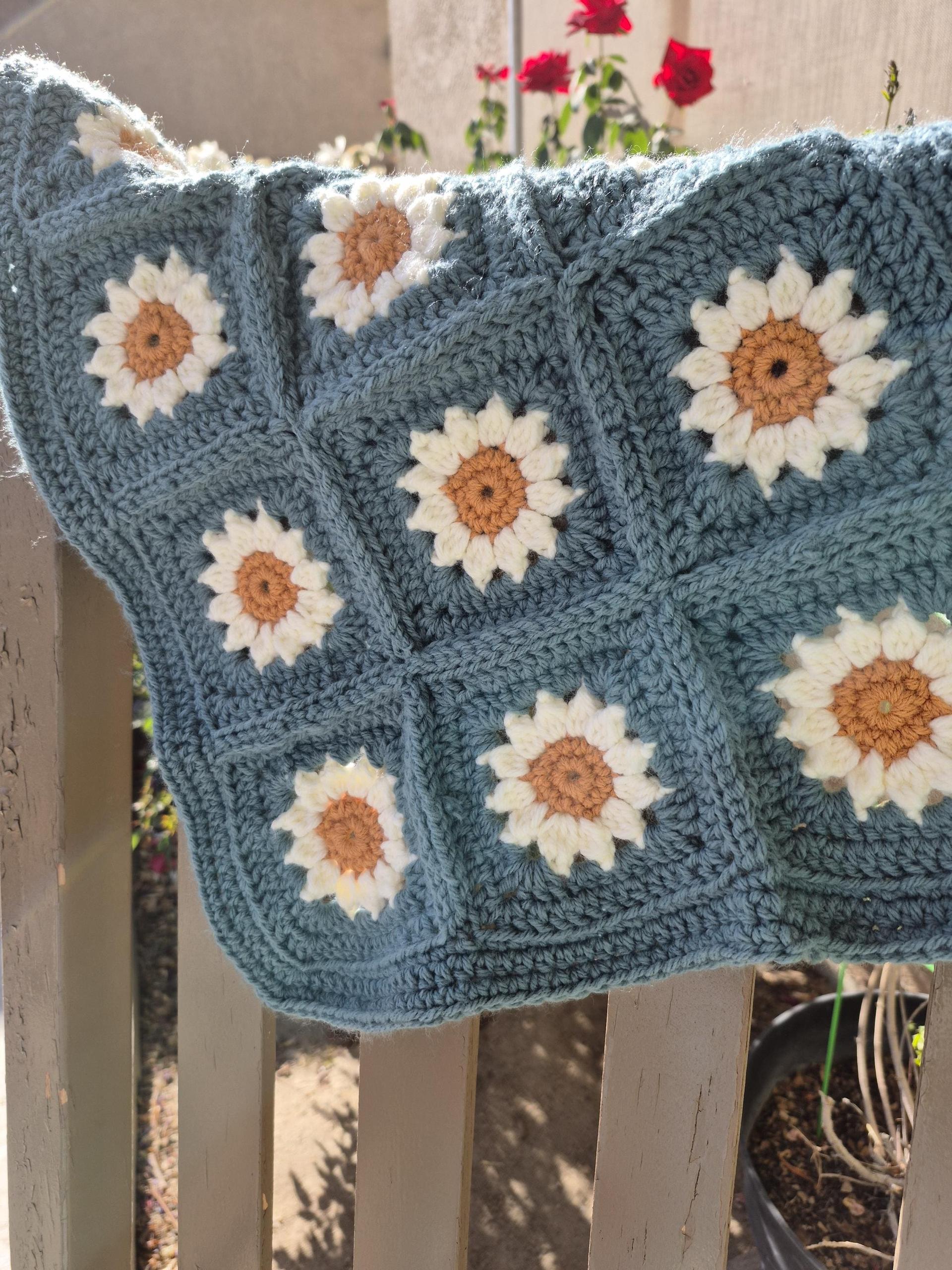 Crochet Daisy Granny Square Blanket and Beanie Set, Pink & Sage thumbnail 6