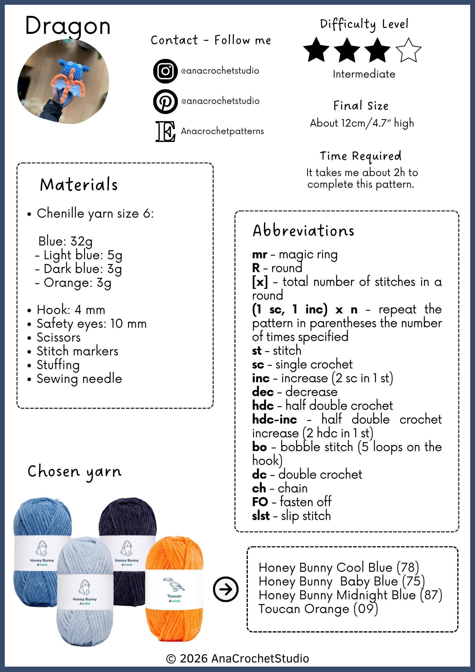 Chubby Dragon Low sew PDF Crochet pattern Fantasy Amigurumi thumbnail 2
