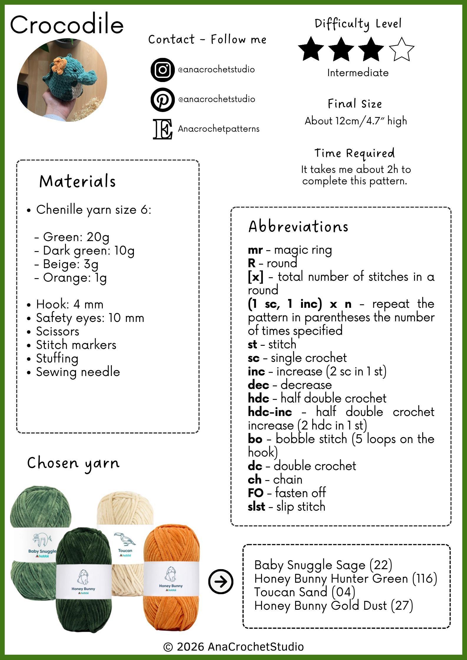 Crocodile and Capybara No - Low sew PDF Crochet pattern Chubby Amigurumi thumbnail 3