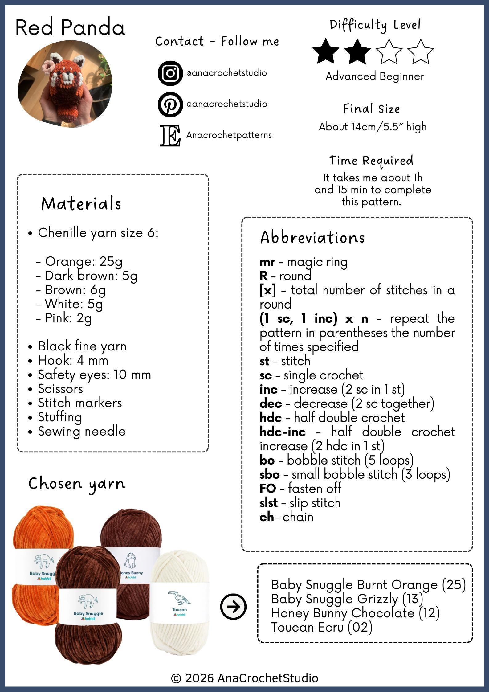 Chubby Red Panda Low sew PDF Crochet pattern Amigurumi thumbnail 2