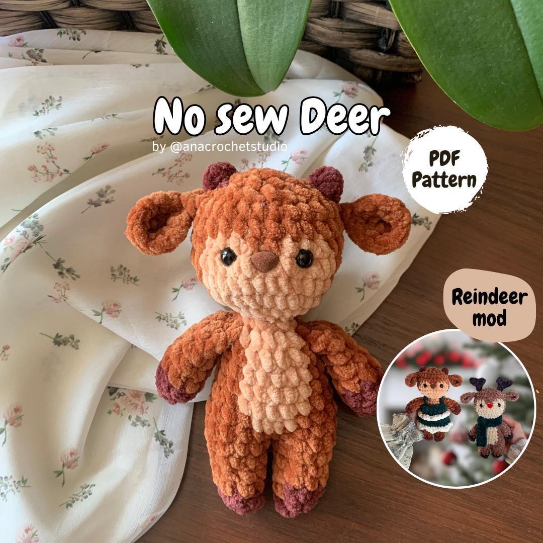 Deer and Reindeer Crochet Pattern No Sew – Beginner Amigurumi Plush Toy PDF, Easy Cute Animal