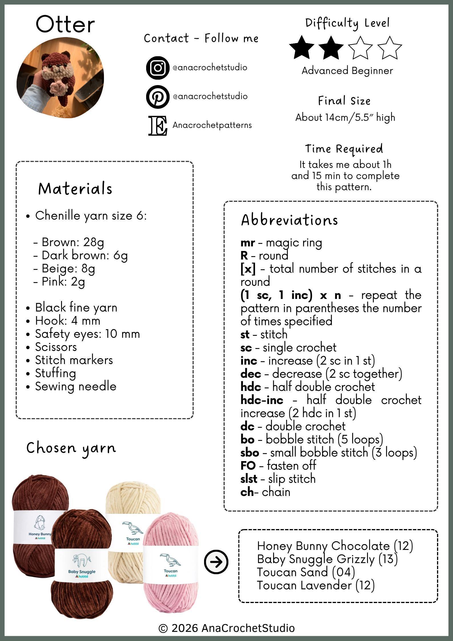 Raccoon and Otter No - Low sew PDF Crochet pattern Chubby Amigurumi thumbnail 3