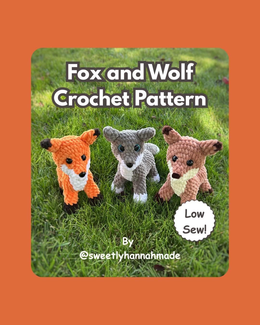 Crochet Fox and Wolf Pattern Low Sew: Beginner Friendly Amigurumi (PDF Pattern)
