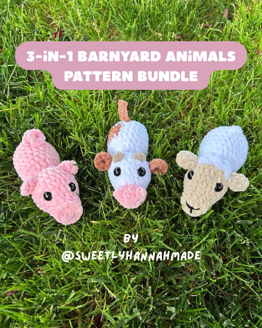 Crochet Barnyard Animal Pattern Bundle, Pig, Cow, Sheep (PDF Pattern)