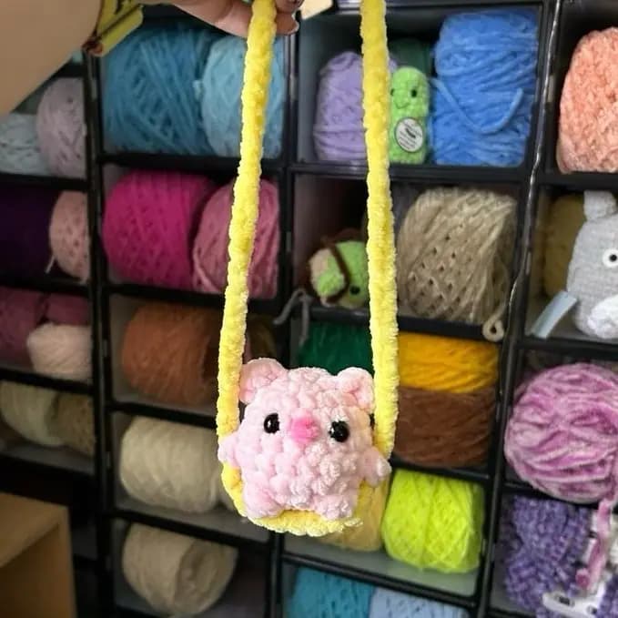 Handmade Crochet Swinging Pig Plushie